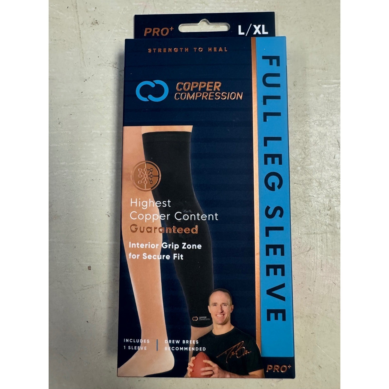 Copper Compression Pro+ Full Leg Sleeve L/XL Black CCFLWMBS4 Drew Brees Unisex