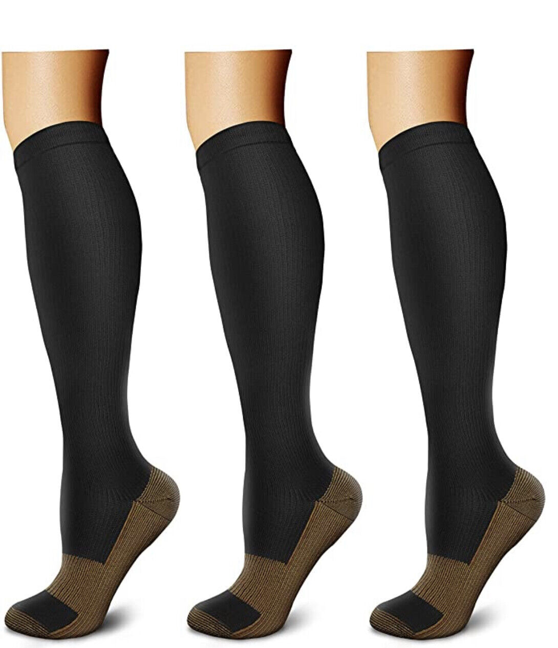 3Pair Copper Compression Socks Anti-Odor Increase Circulation Sox S/M, L/XL, XXL