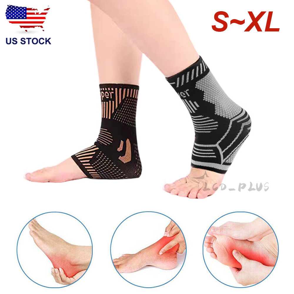 Copper Ankle Brace Silver Support Compression Sleeve Socks Foot Fasciitis Pain