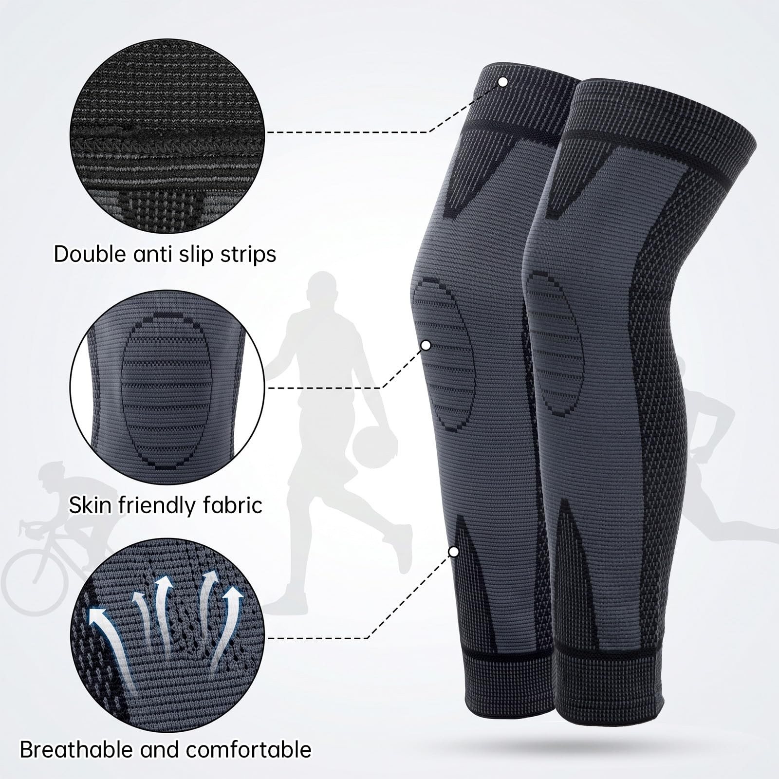 Susade 2 Pcs Full Leg Compression Sleeve Thigh Knee Calf Support Compression…