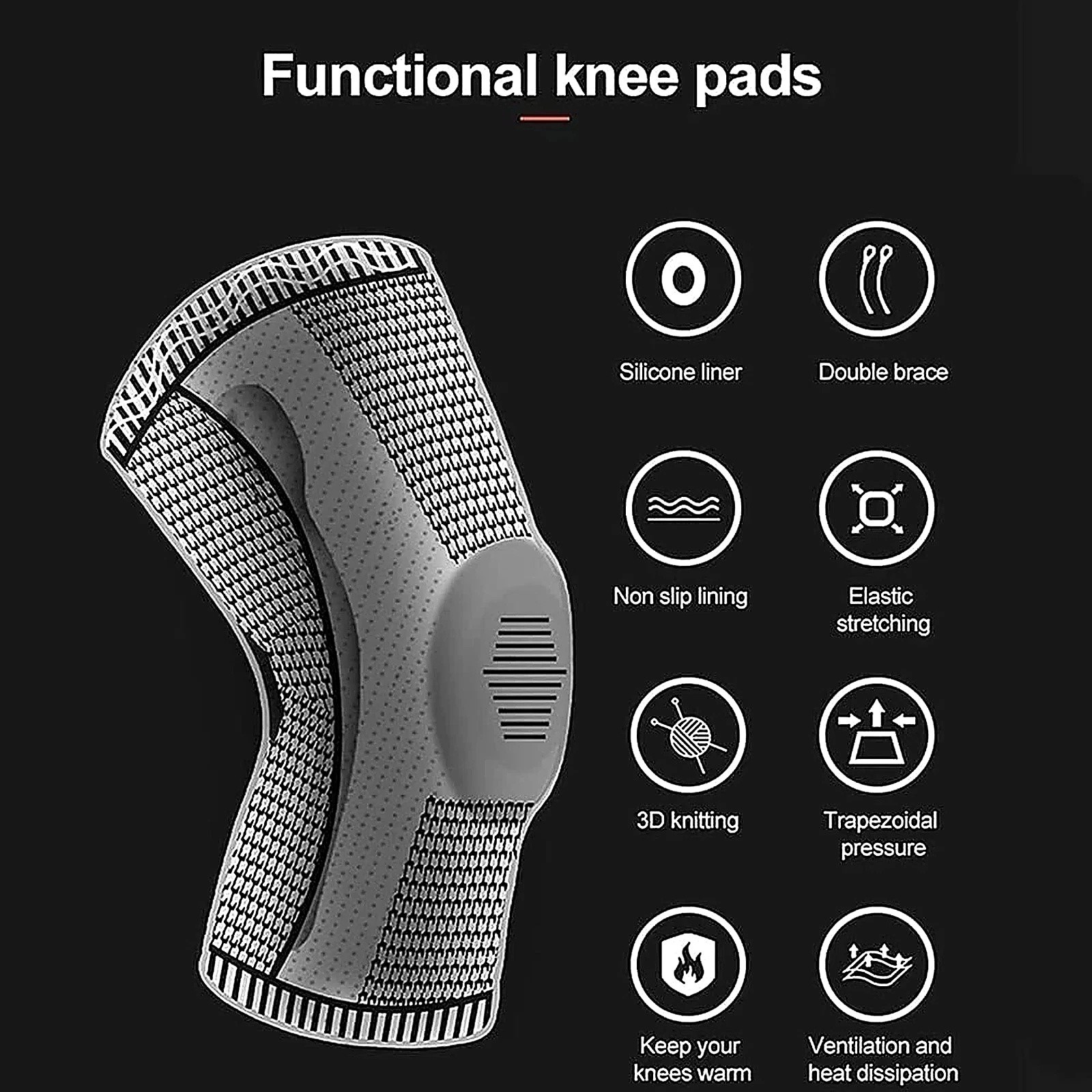 Silicone Knee Sleeve Compression Brace Support Sport Joint Pain Arthritis Relief