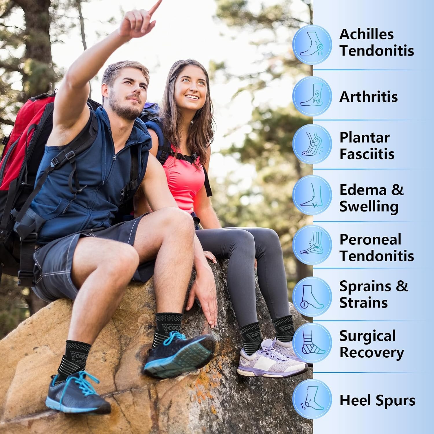 Copper Ankle Brace for Men & Women – 1 Pair Adjustable Ankle Support Compression
