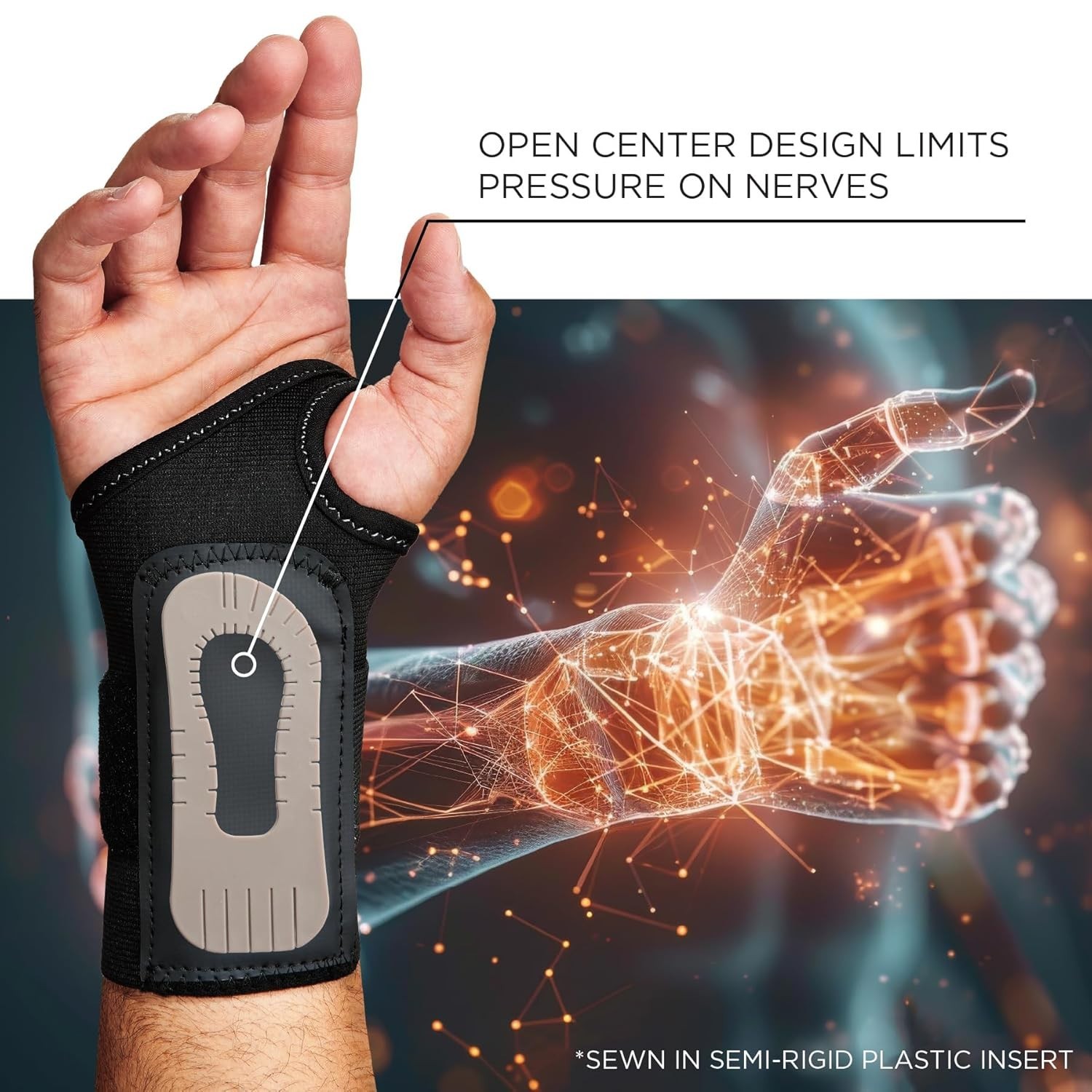 Comfortable Black Wrist Immobilizer with Hook & Loop Closure – Medium Size