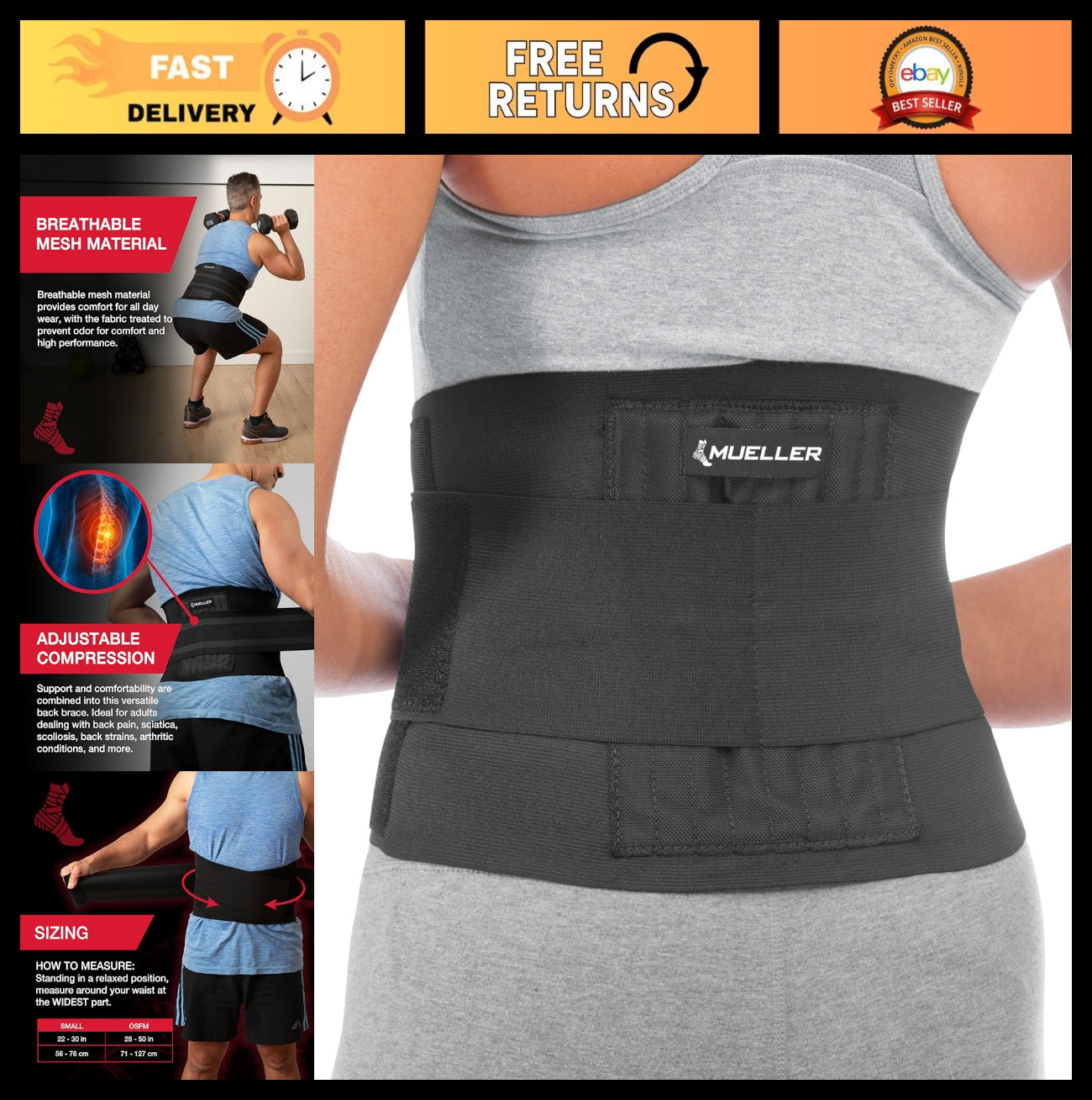 Adjustable Back Brace for Upper & Lower Back Pain Relief, Support for Sciatica &