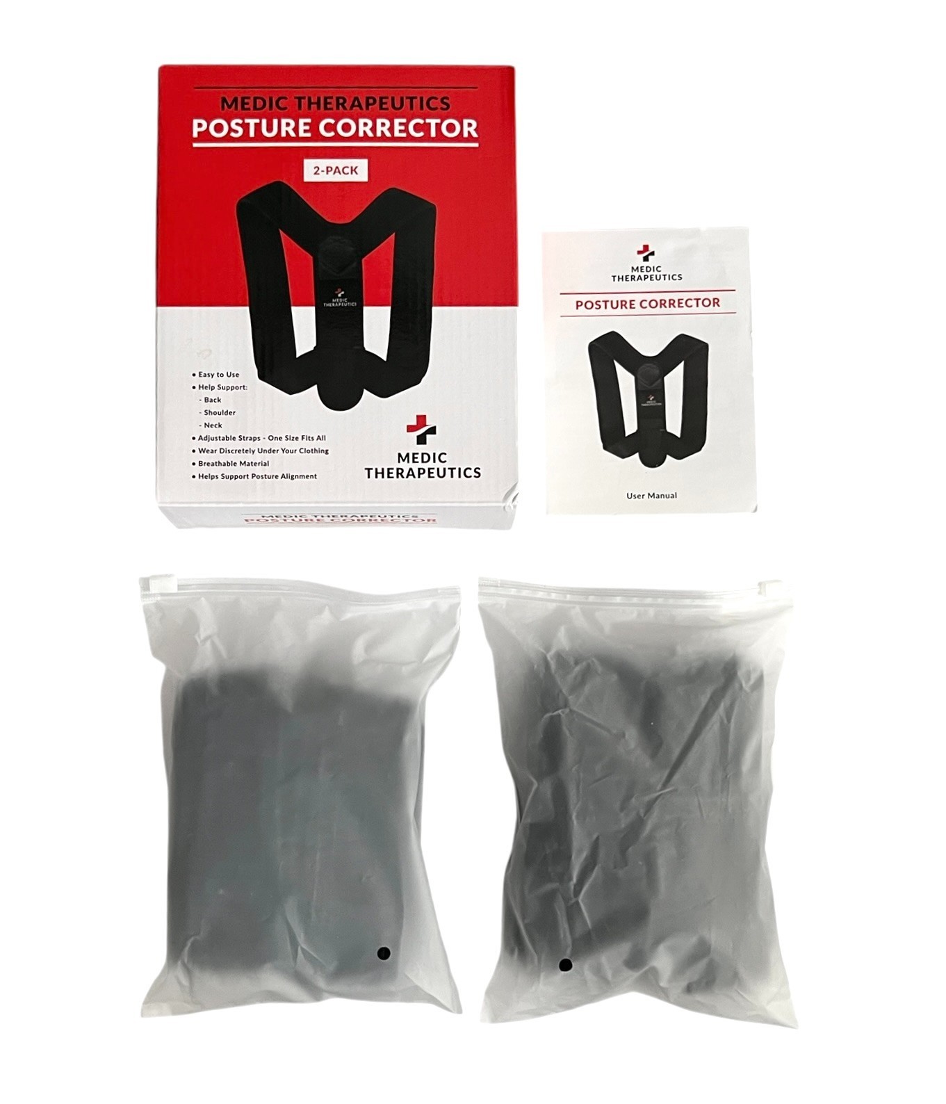 Medic Therapeutics Posture Corrector 2-Pk One Size Fits All Adjustable Strap NEW