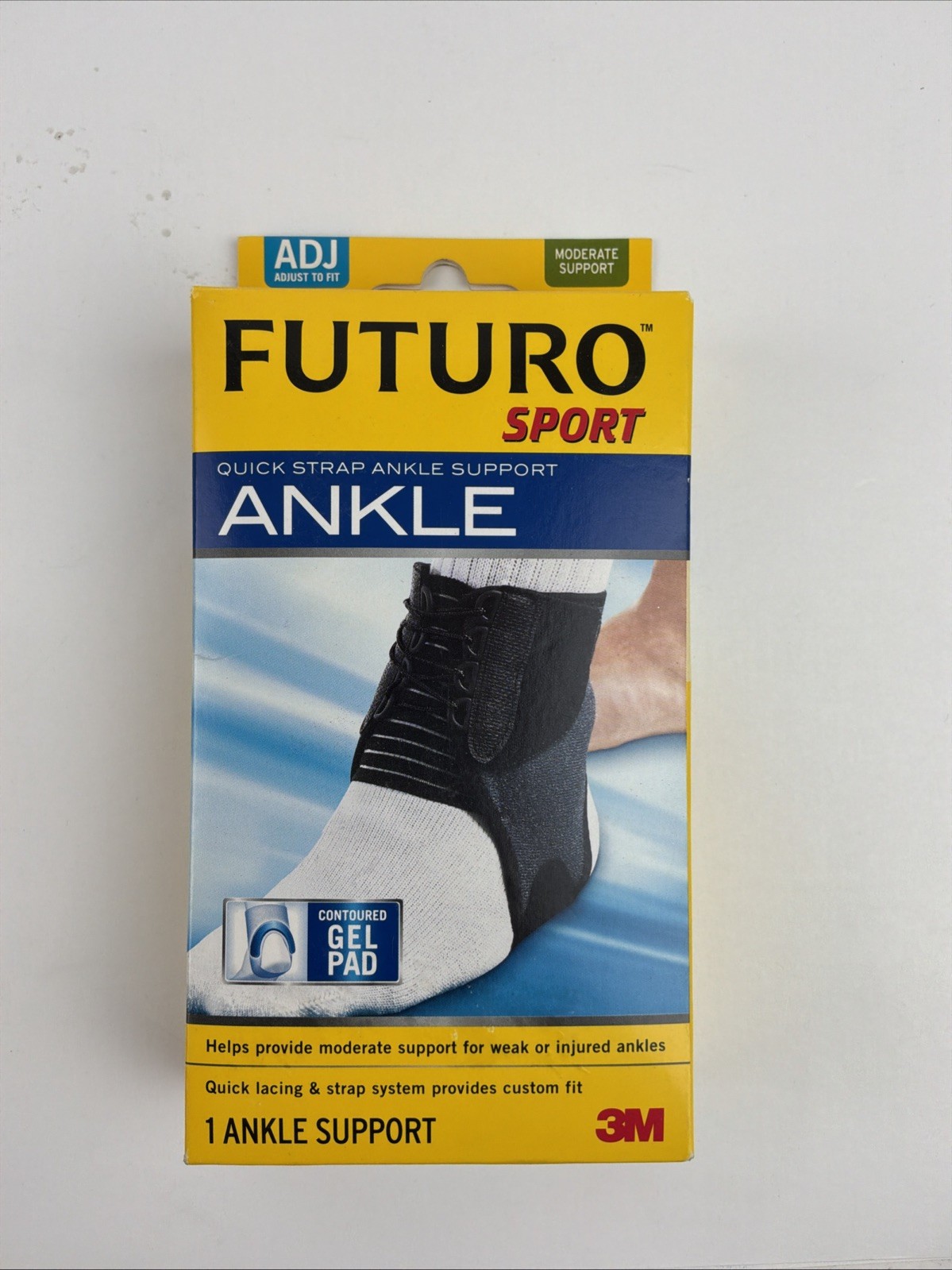 3M Futuro Sport Quick Strap Ankle Support Adjustable Contoured Gel Pad # 47736