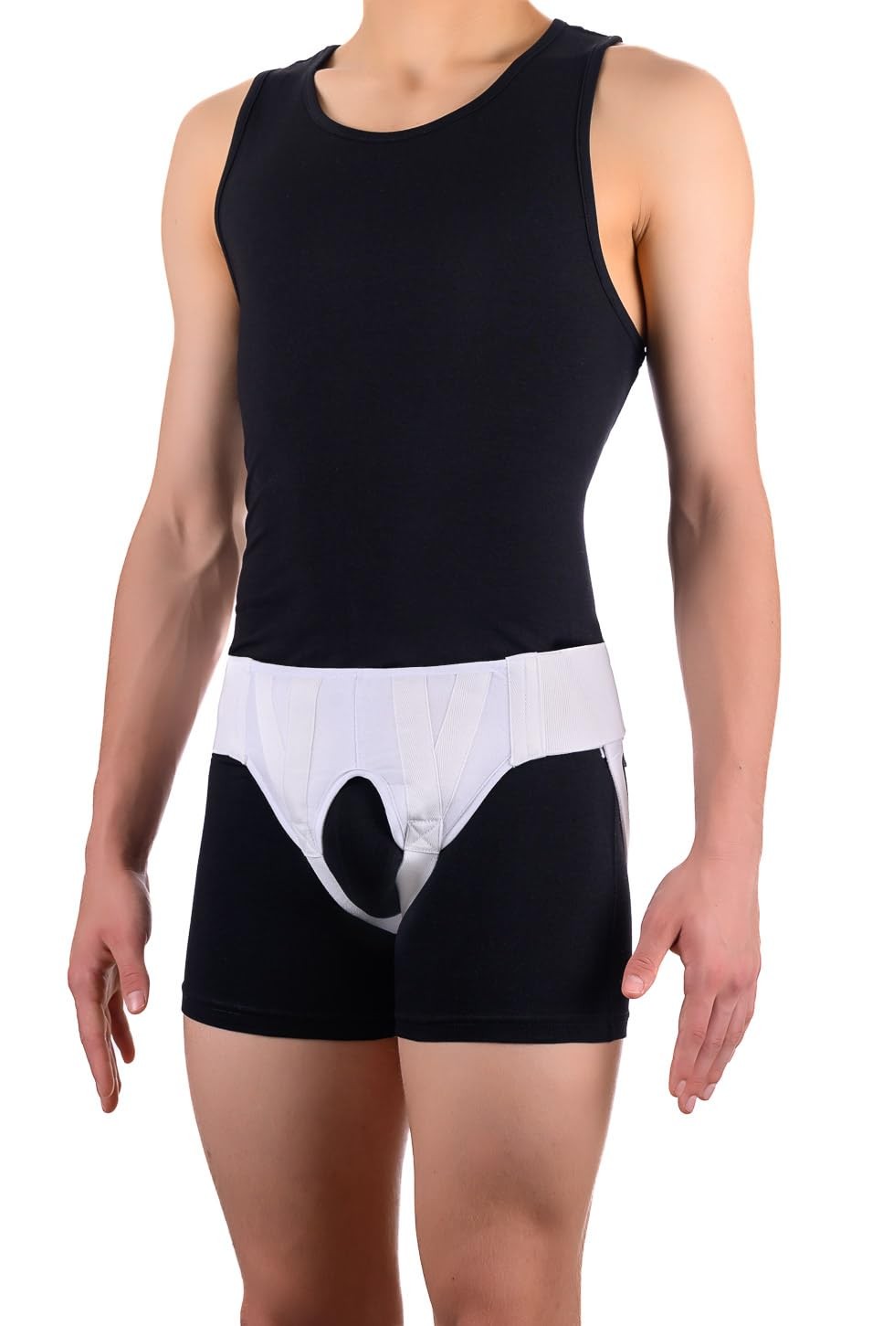Double Inguinal Groin Hernia Truss with Compression Pads White – Large