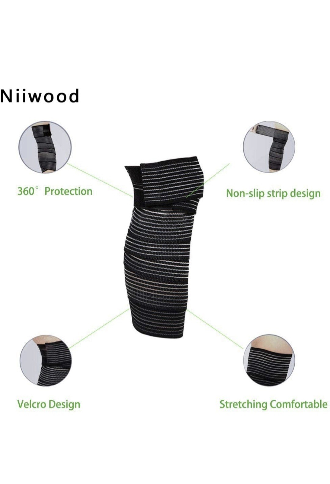 Niiwood Adjustable Elastic Compression Brace Black Knee Leg Elbow Ankle