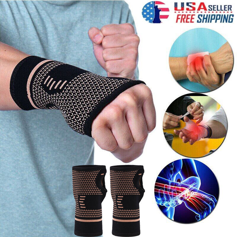 Copper Wrist Brace Support Sprain Carpal Tunnel Arthritis Compression Sleeve US