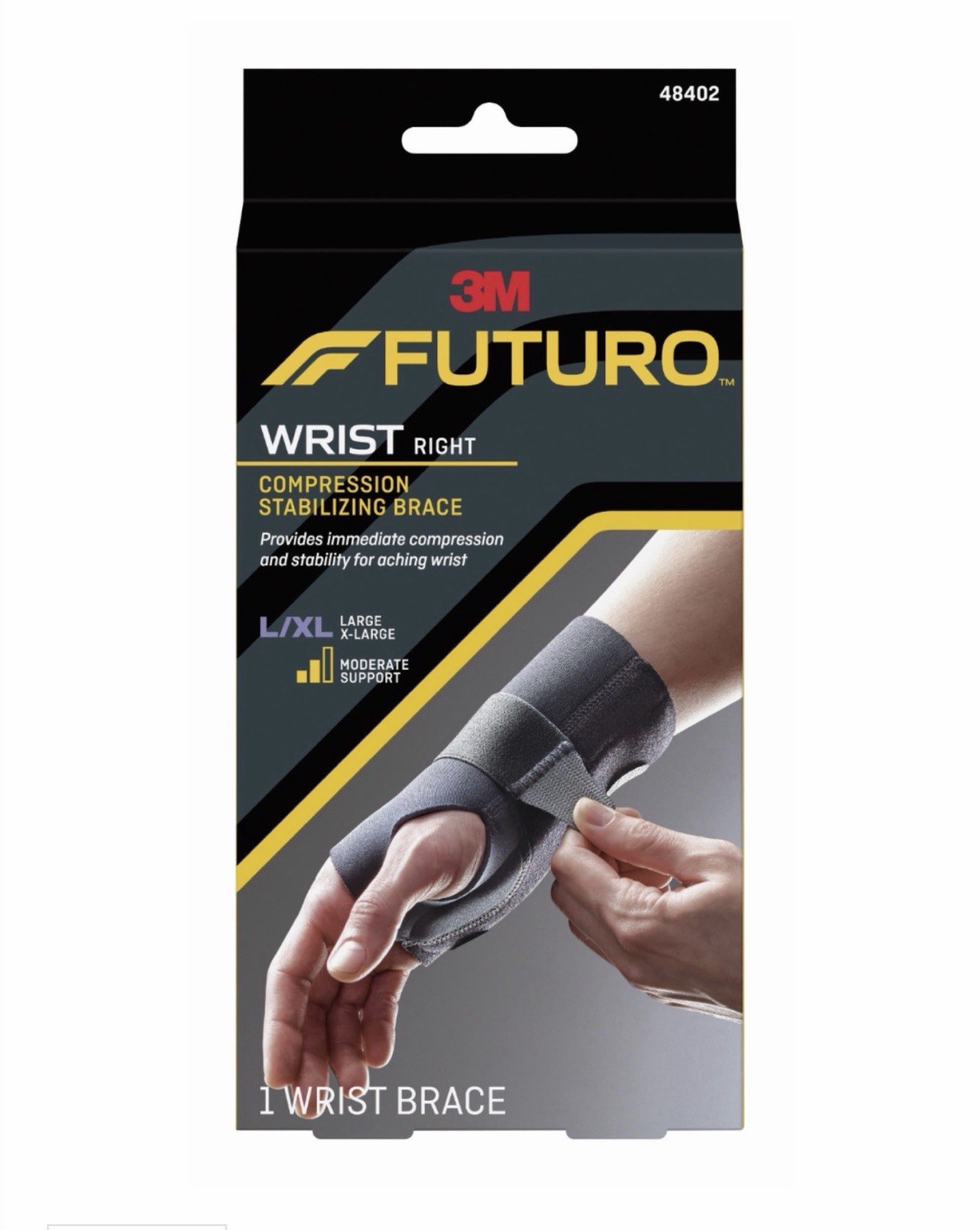 3M FUTURO Compression Stabilizing Wrist Brace Right Hand L/XL Black 48402ENR
