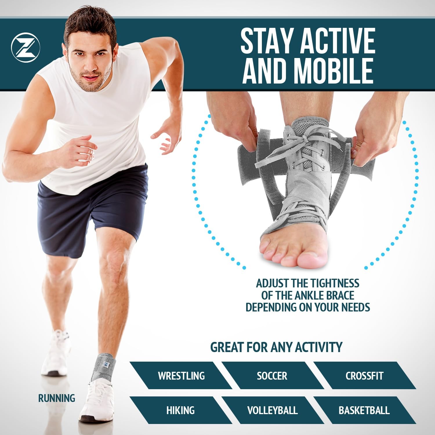 Ankle Brace with Side Stabilizers – Lace Up Adjustable Support for Sports