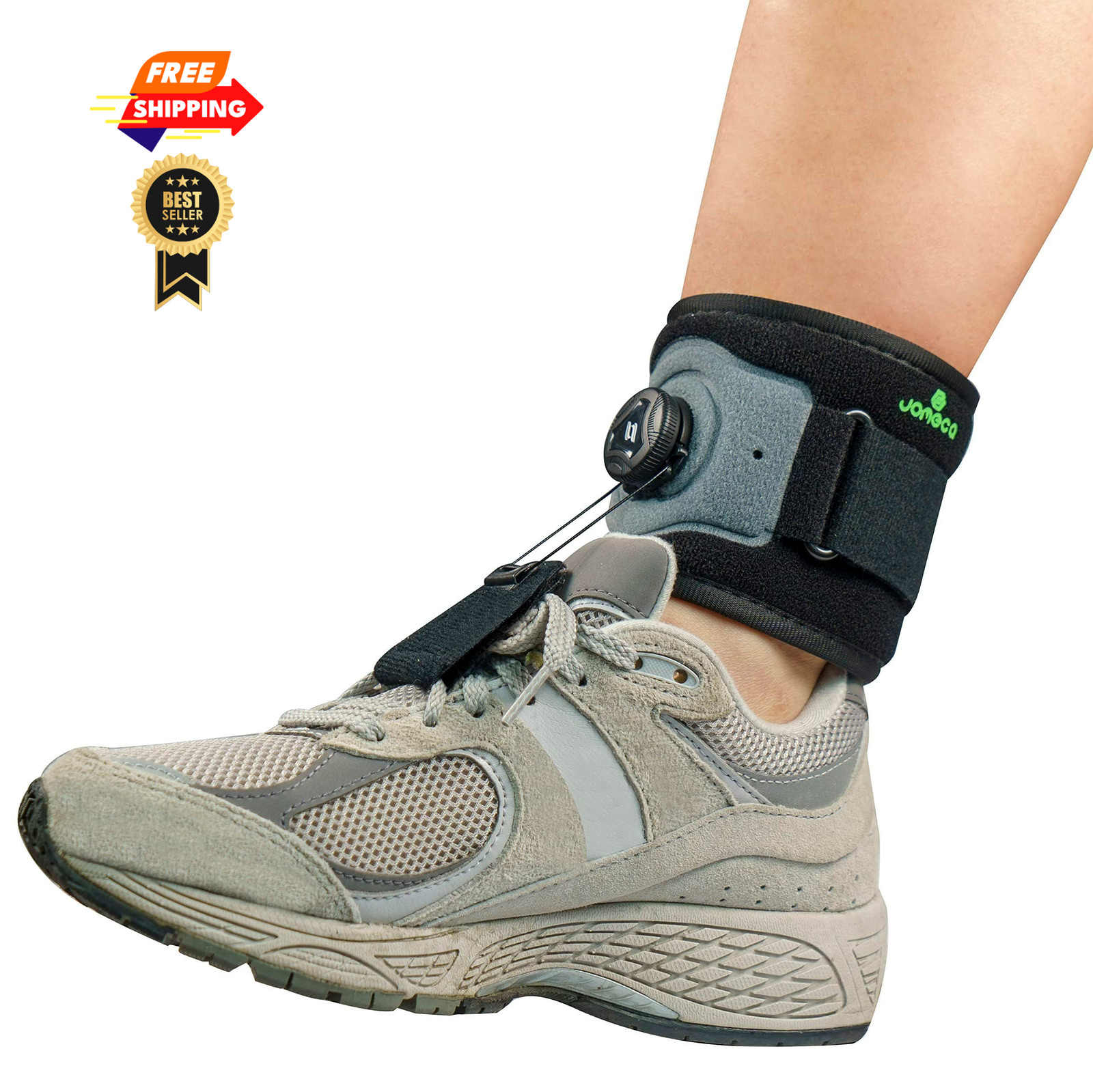 JOMECA Drop Foot Brace with Reel-Adjust Dorsiflexion Regular Size, Gray-Black
