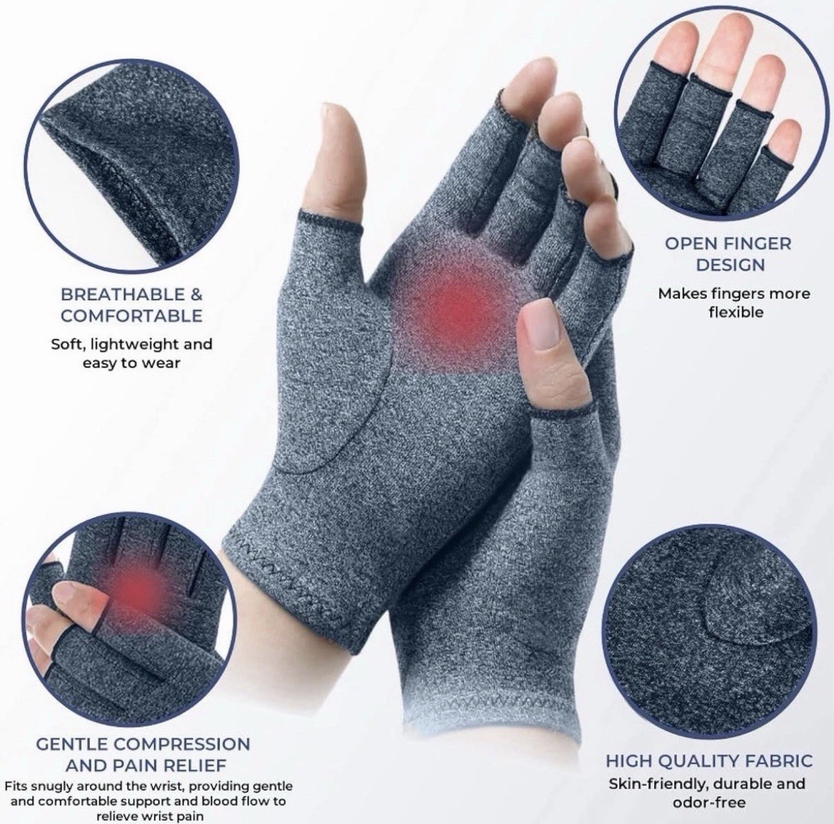 1 Pair Arthritis Gloves Fingerless Compression Medical Support Therapeutic, M