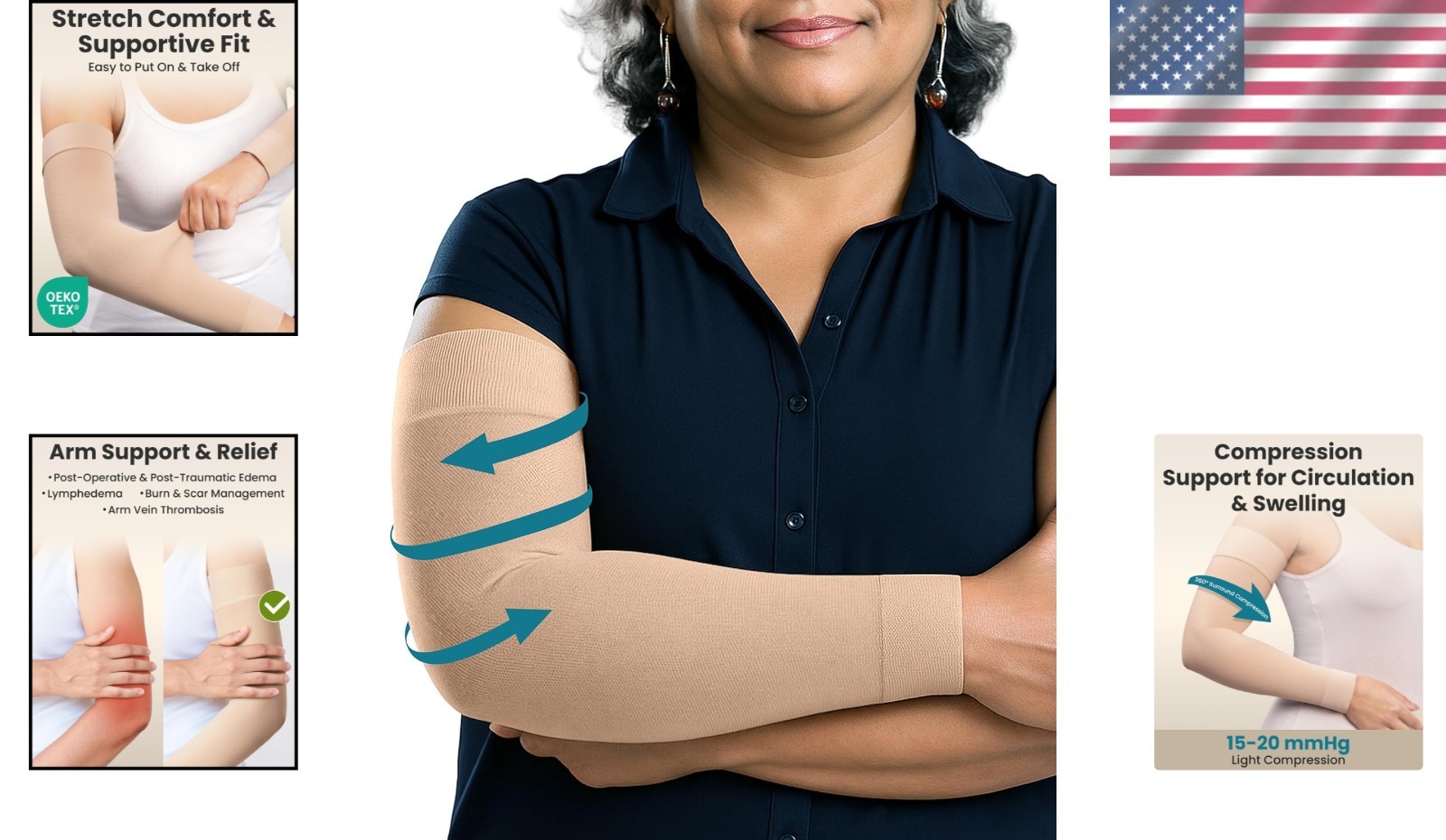 2XL Beige Compression Arm Sleeves – Lymphedema & Swelling Relief for Women
