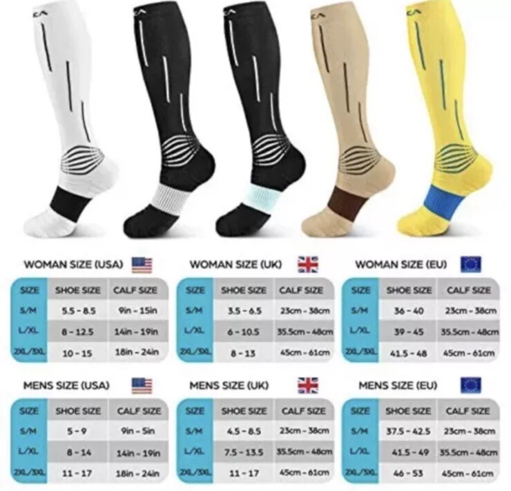 NEENCA 1 Pair Compression Socks Athletic Calf Socks Small/Med New Unisex Black