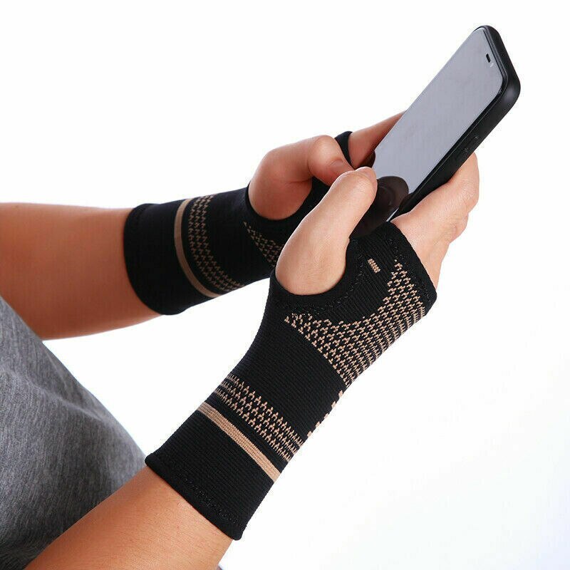 Wrist Support Brace Copper Compression Sleeves Tunnel Arthritis Left Right Hand