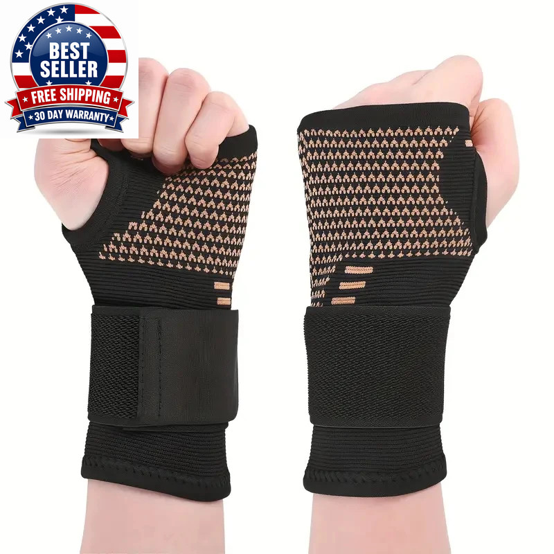 2Pcs Copper Fiber Wrist Brace Gloves – Adjustable Compression Hand & Wrist Suppo