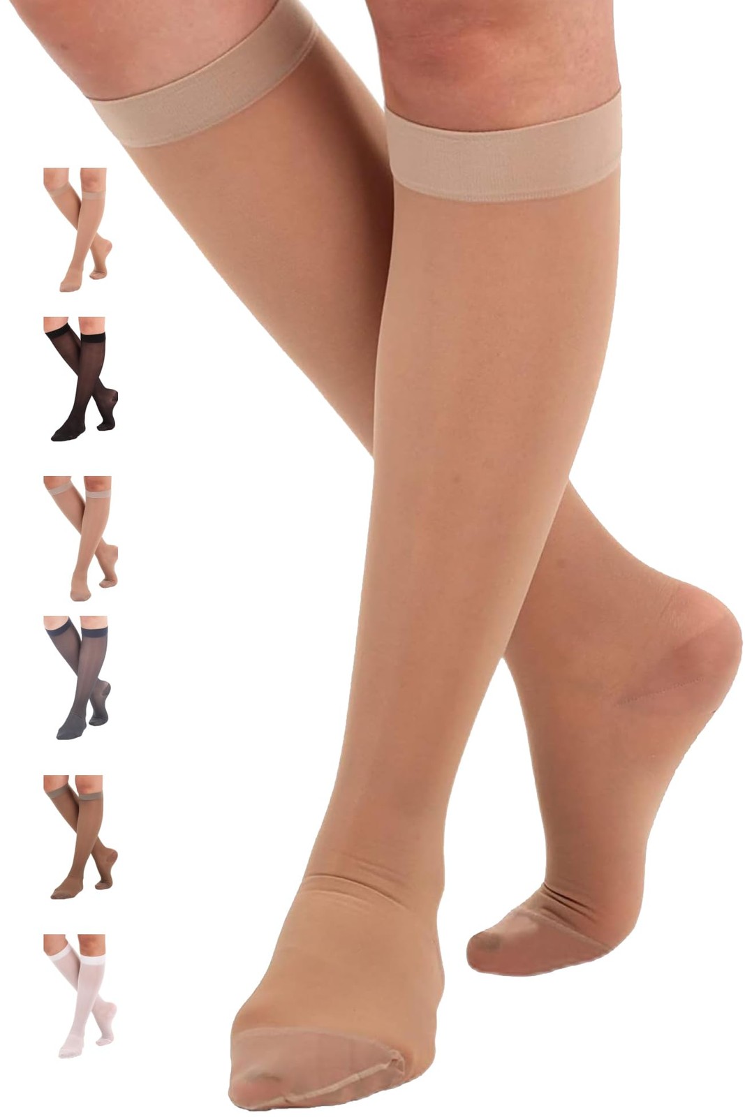 ABSOLUTE SUPPORT Women’s 15~20 mmHg Compression Socks, Knee High, Natural, L