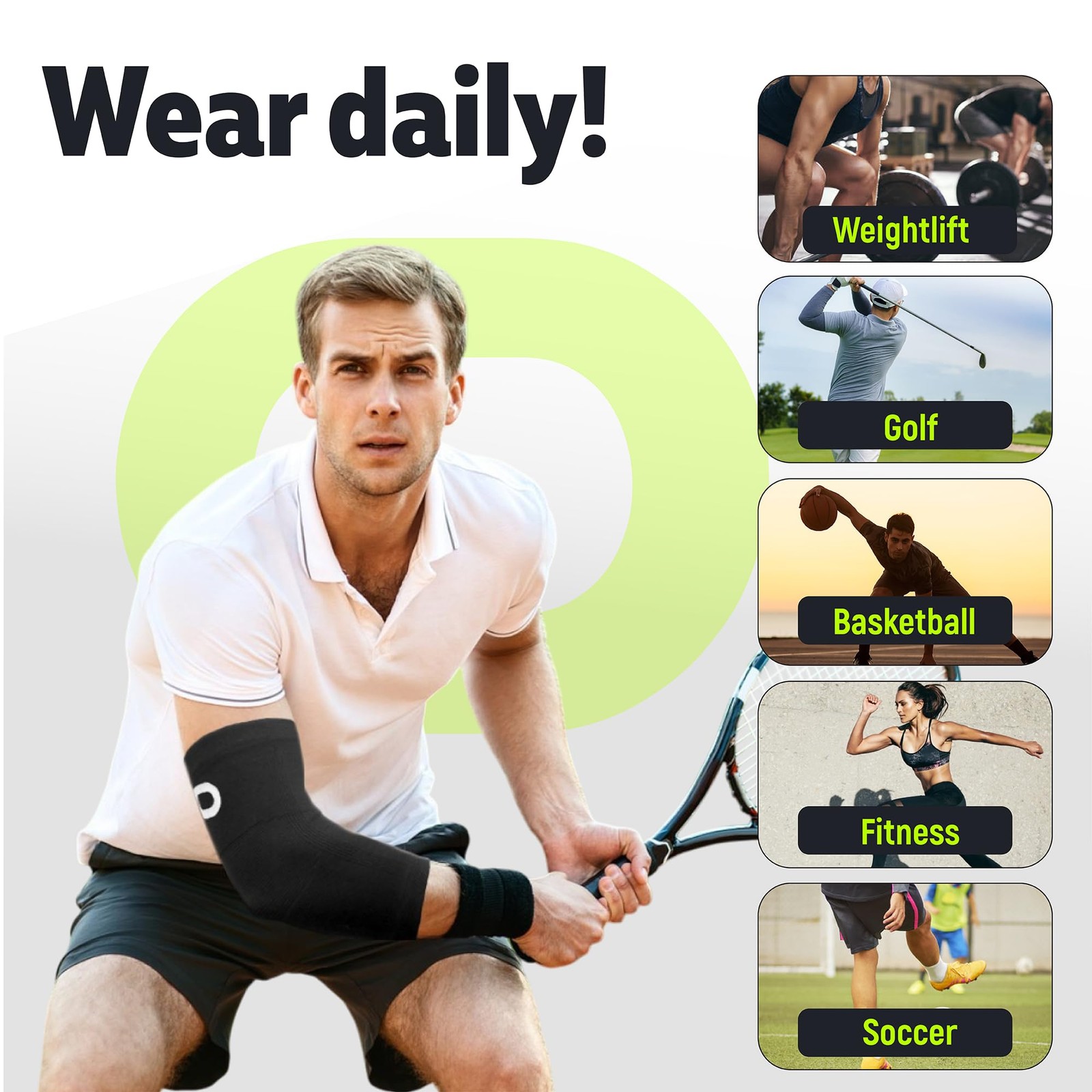 Elbow Brace Compression Sleeve Medium (11.0-12.5″) Circumference, Black