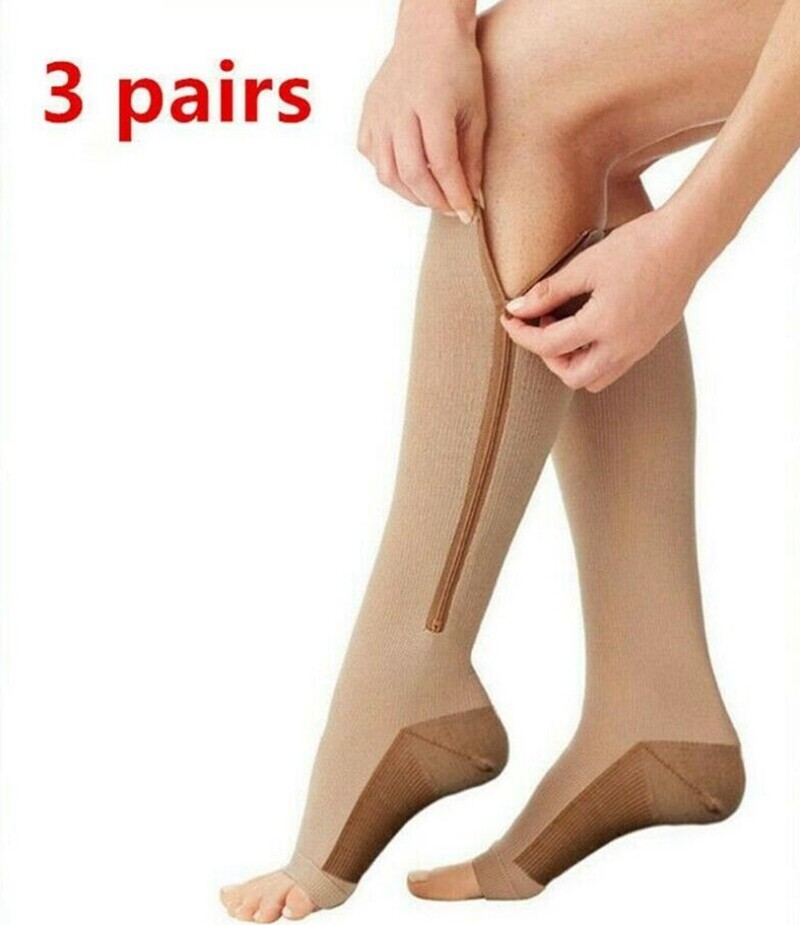 Zippered Compression Socks Open Toe 20-30mmHg with Zipper Safe Protection US
