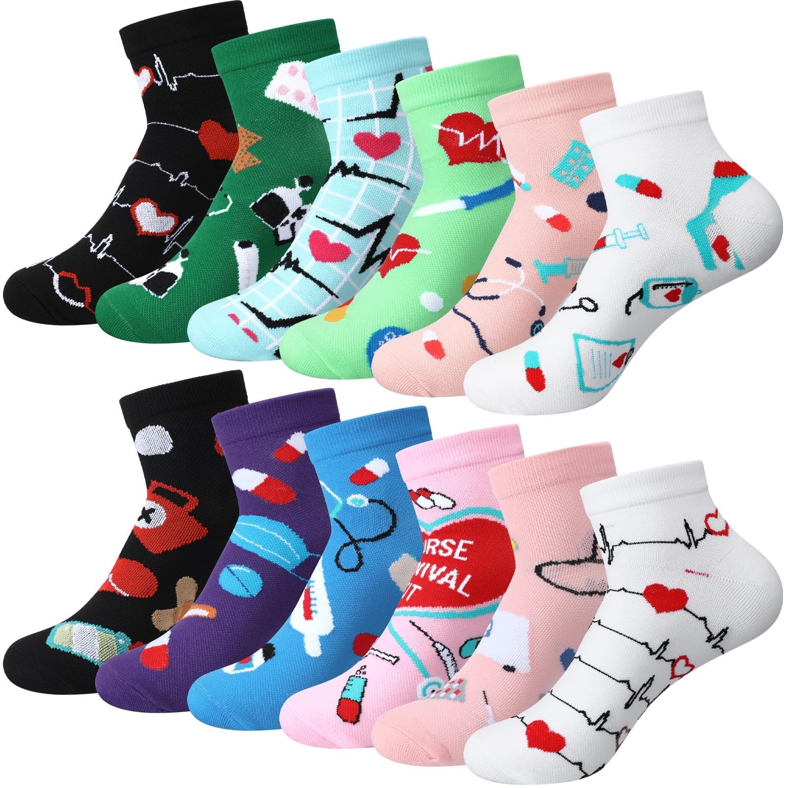 12 Pairs Compression Ankle Socks for Women – 15-20 mmHg Support, Medical Use