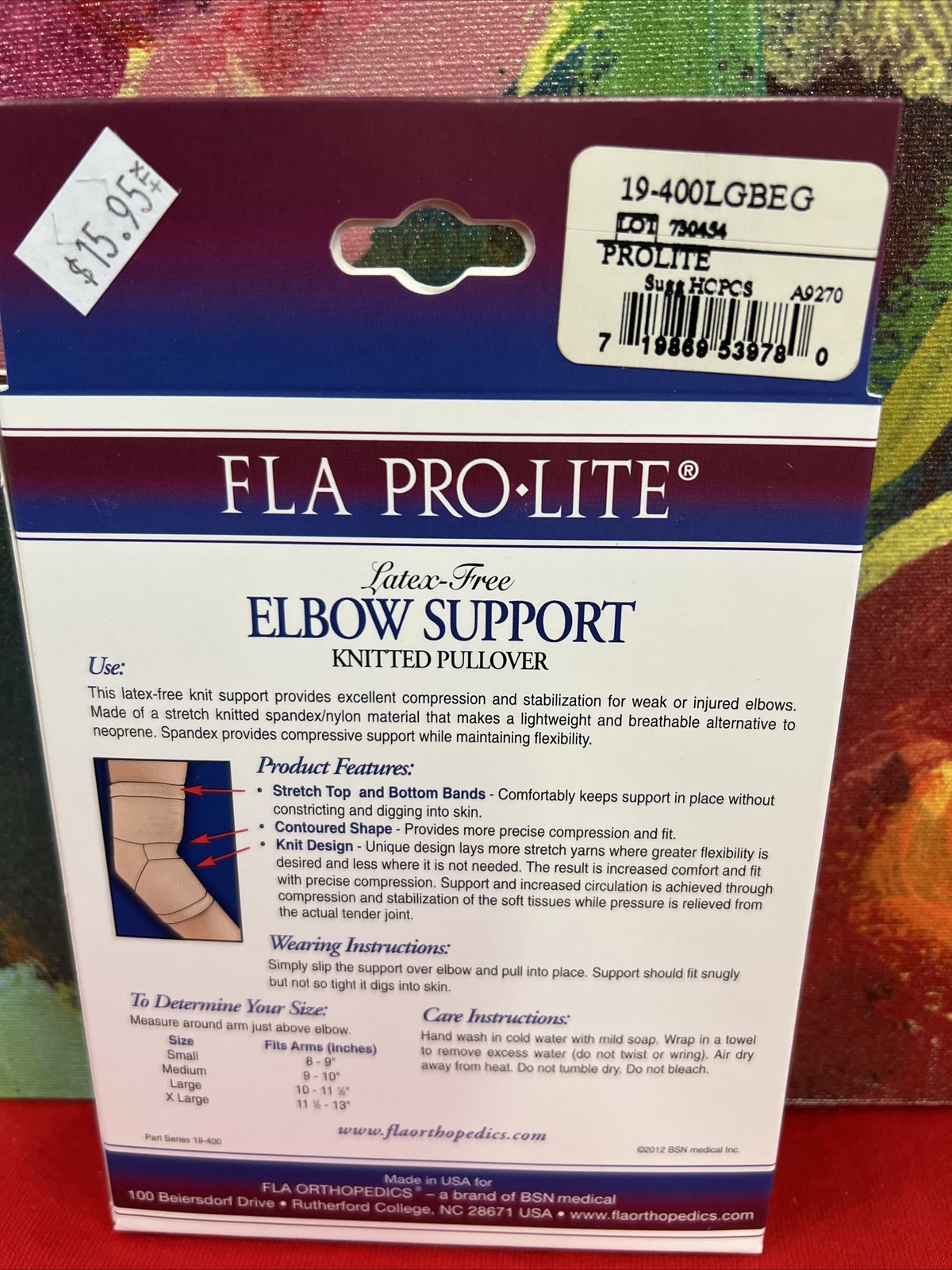 FLA Large Pro Lite Latex-Free Elbow Support Beige Knitted Pullover NEW Large