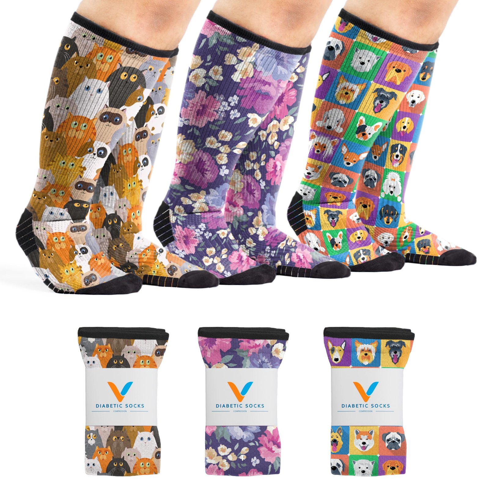 3 Pack Compression Socks & Men, Circulation , 12-15mmHg Neuropathy, Paws & Pe…