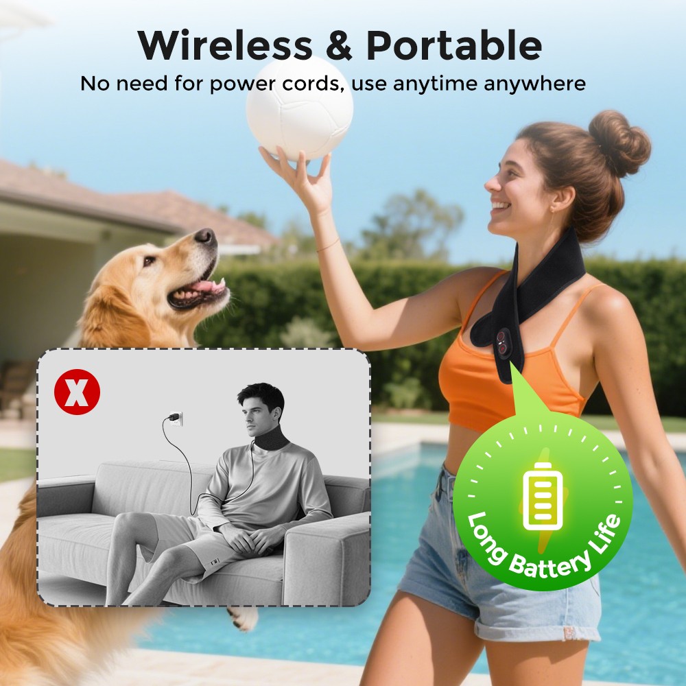 Cordless Electric Heating & Vibration Neck Massager Brace with Light 36LED 660nm