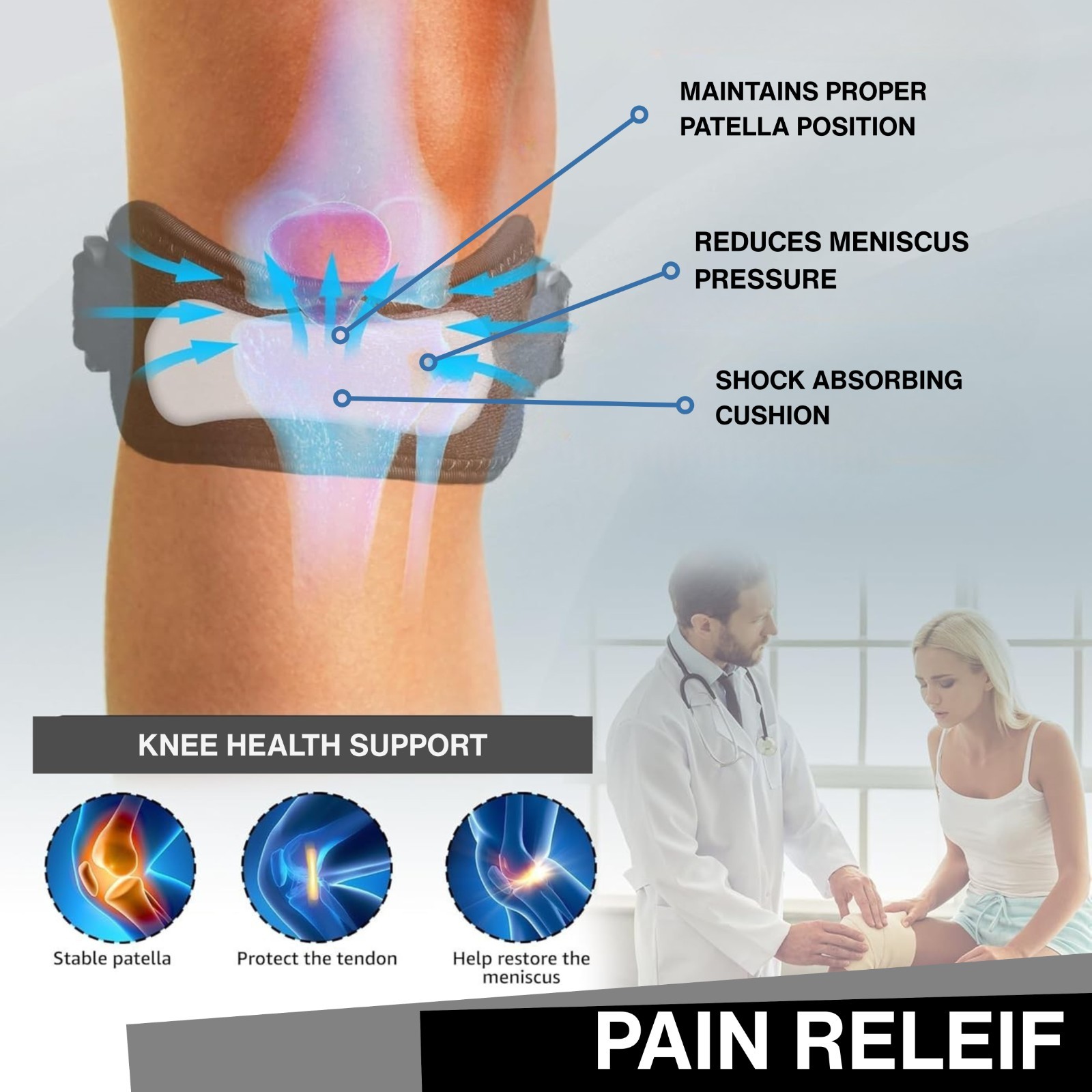 2 Pack Knee Brace, Support Strap, Patella Stabilizer, Sports L/XL Black