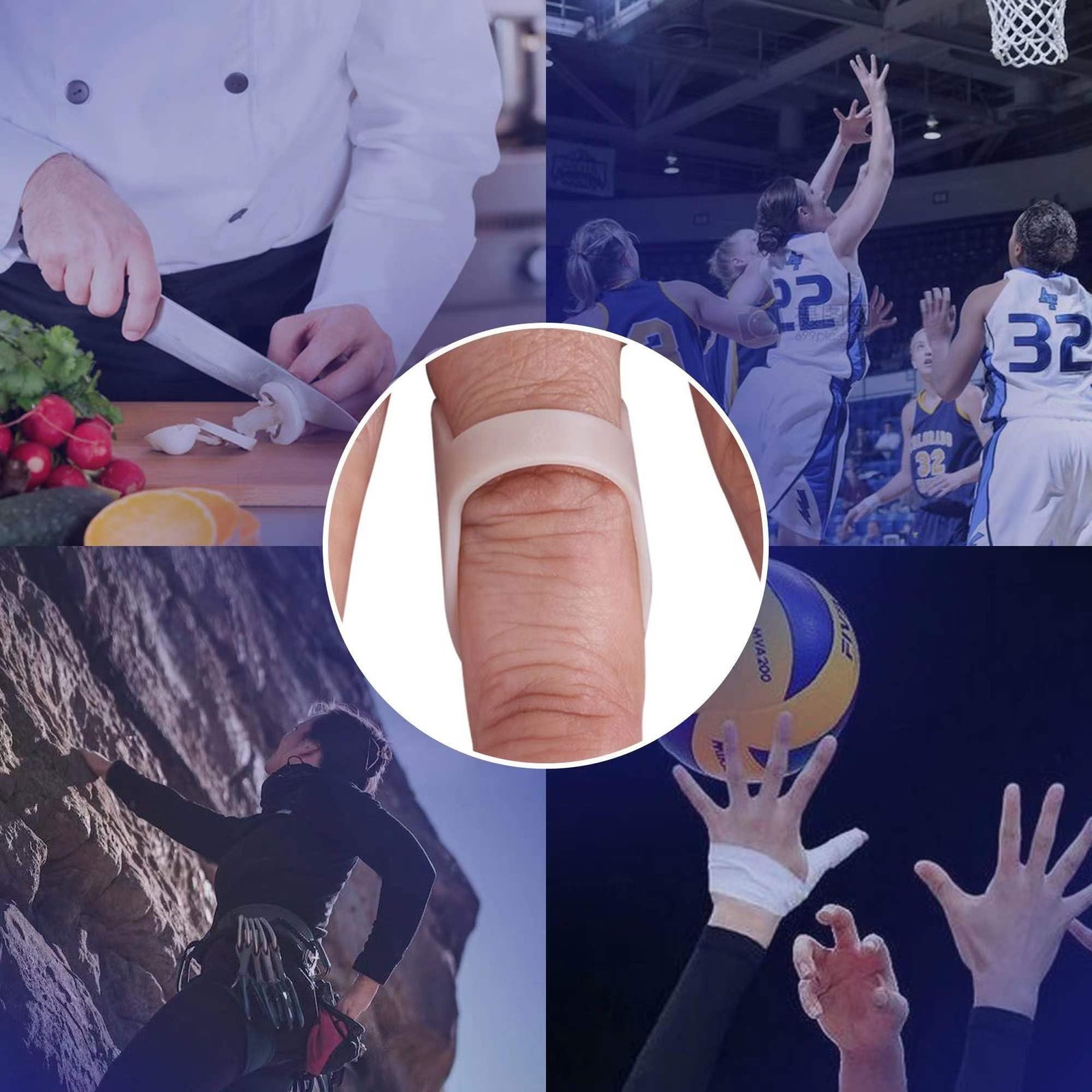 Soft Home 6 Pack Oval Finger Splints Waterproof 3,4,5,6,7,8, skin color