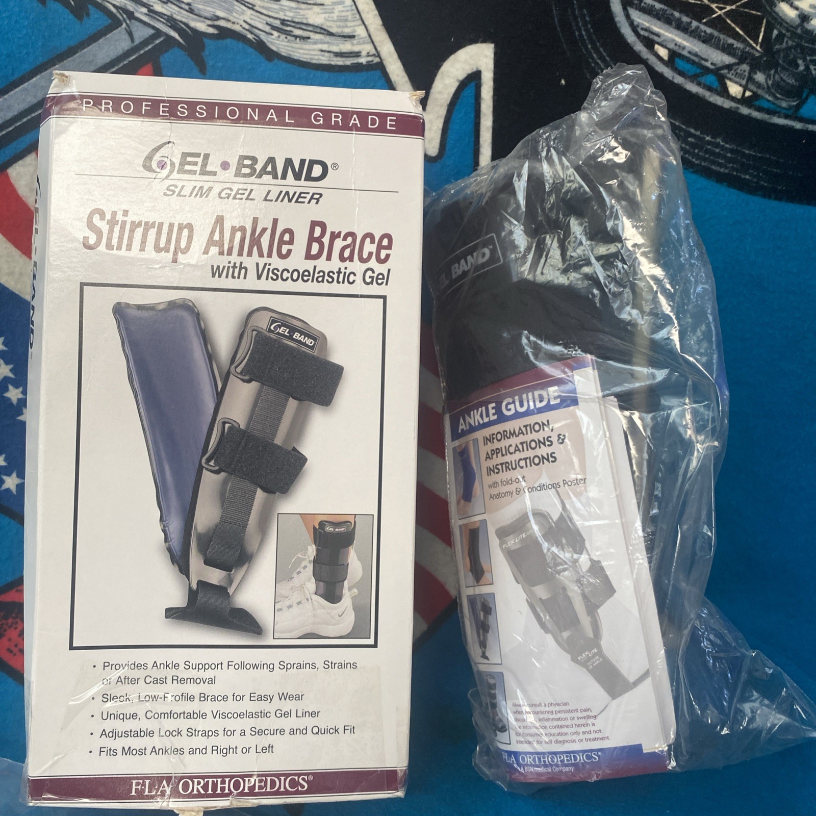 FLA ORTHO GEL BAND STIRRUP ANKLE BRACE SLIM GEL LINER with Viscoelastic Gel