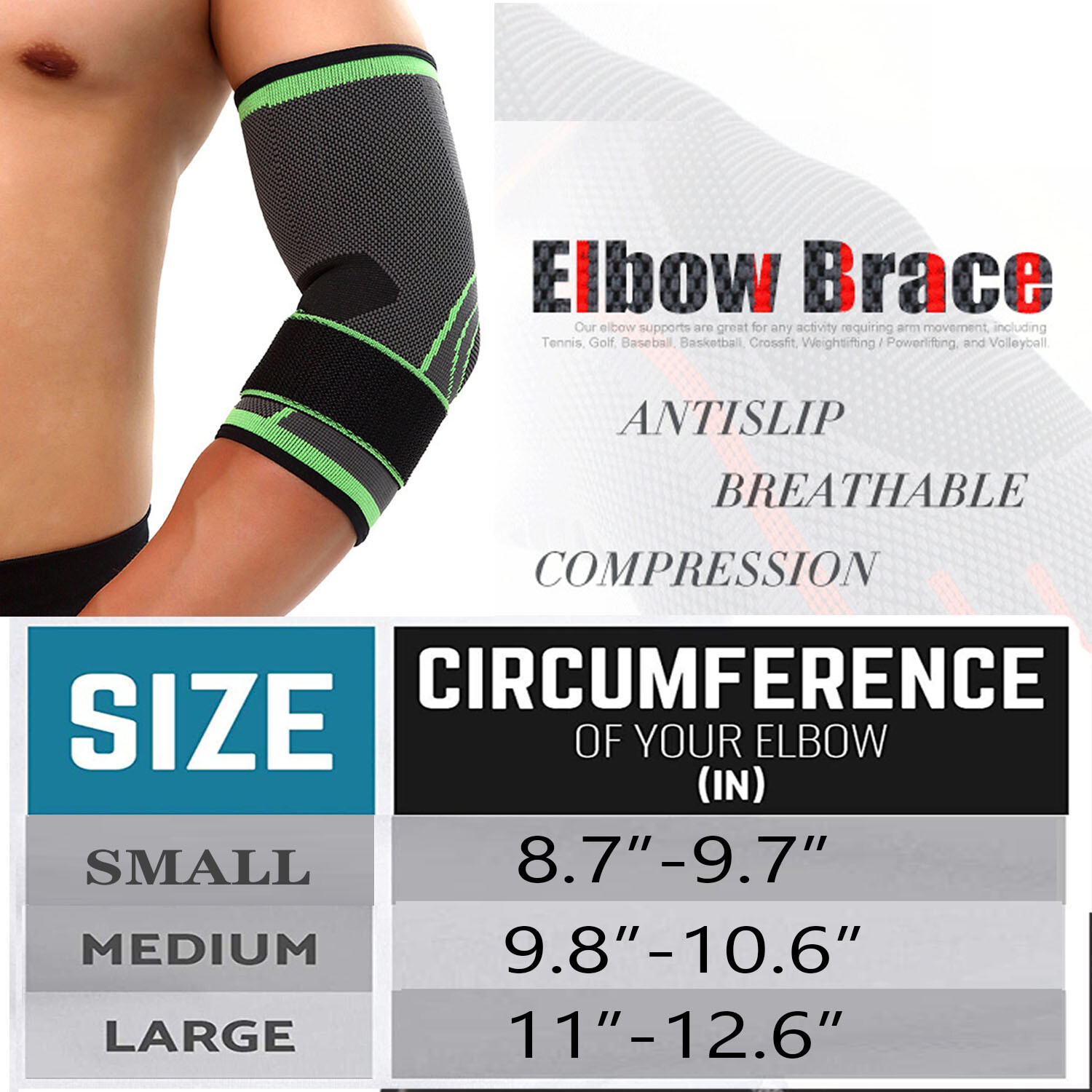 Compression Elbow Sleeve Brace Wrap Support fit Arthritis Tendonitis Pain Relief