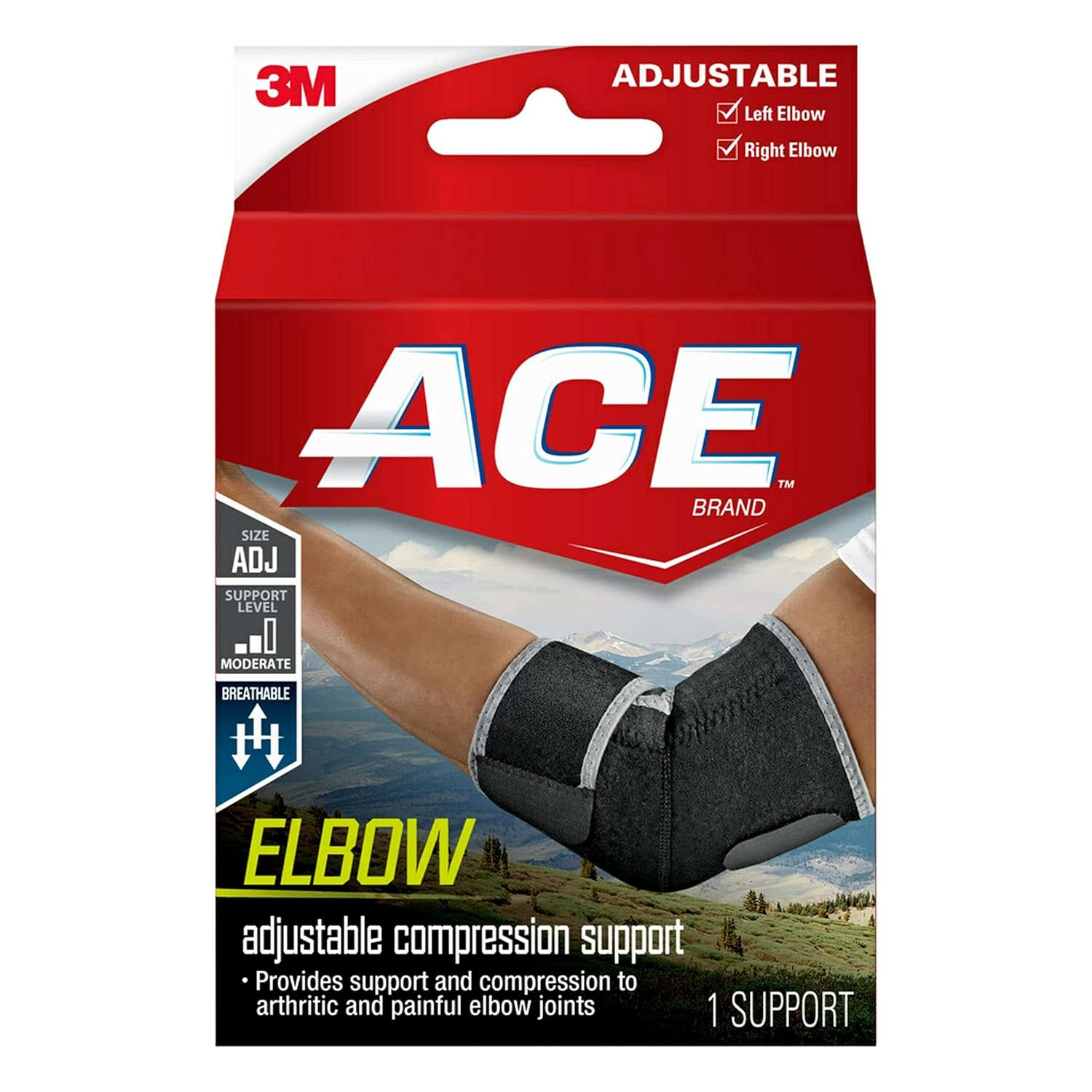 ACE Brand Adjustable Compression Elbow Support, Moderate Support for Weak, Sore