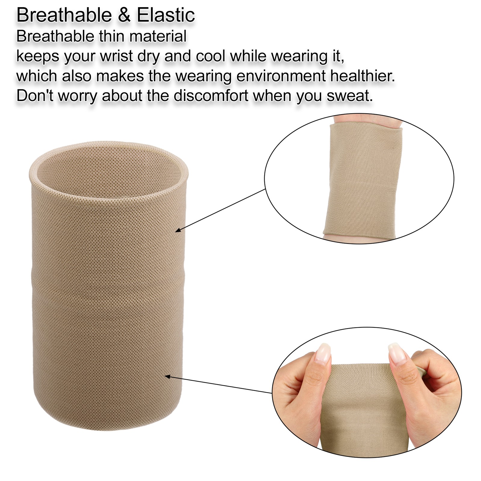 2 Pairs Compression Wrist Cuffs Elastic Sleeves for Women Men Beige XL
