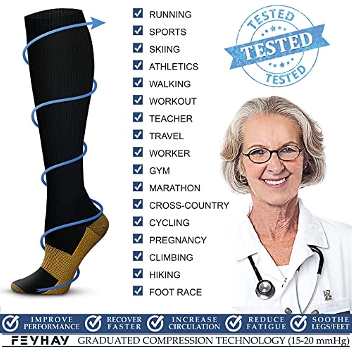 Copper Compression Socks 15-20mmHg Best for Men Women Running Athletic Medical #