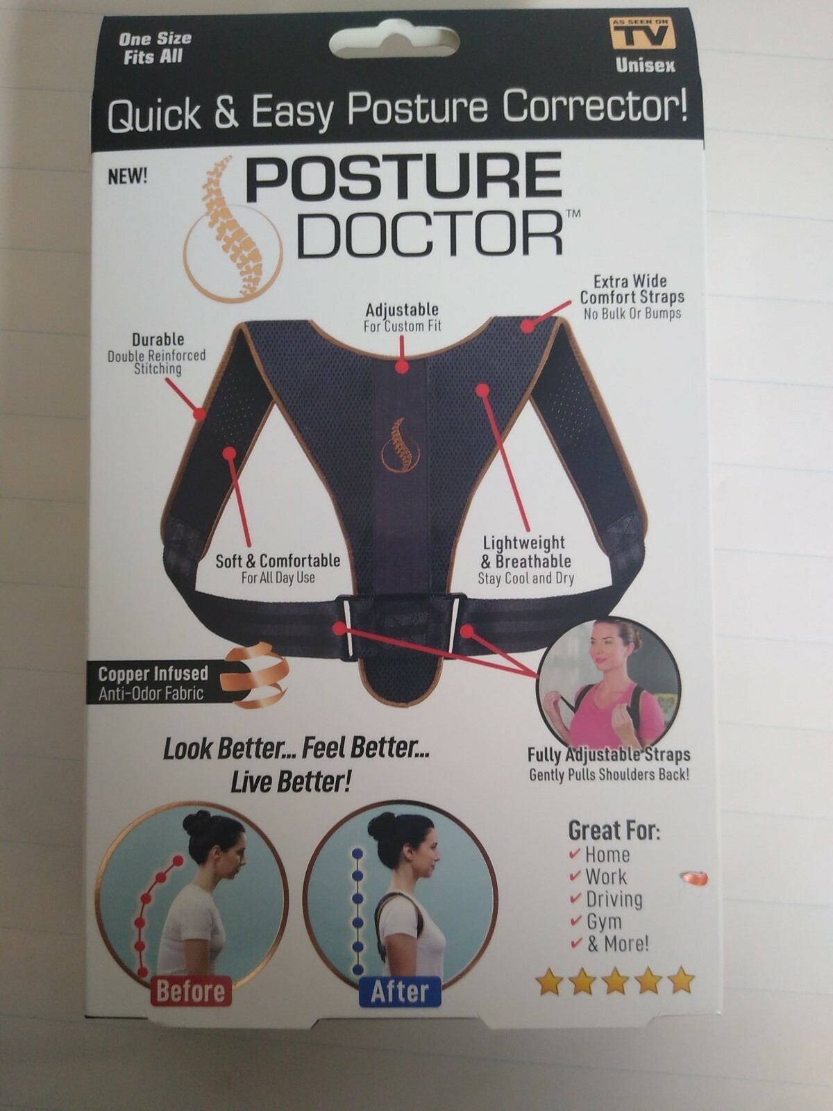 Posture Doctor quick and easy Posture Corrector one size fits Copper Infused
