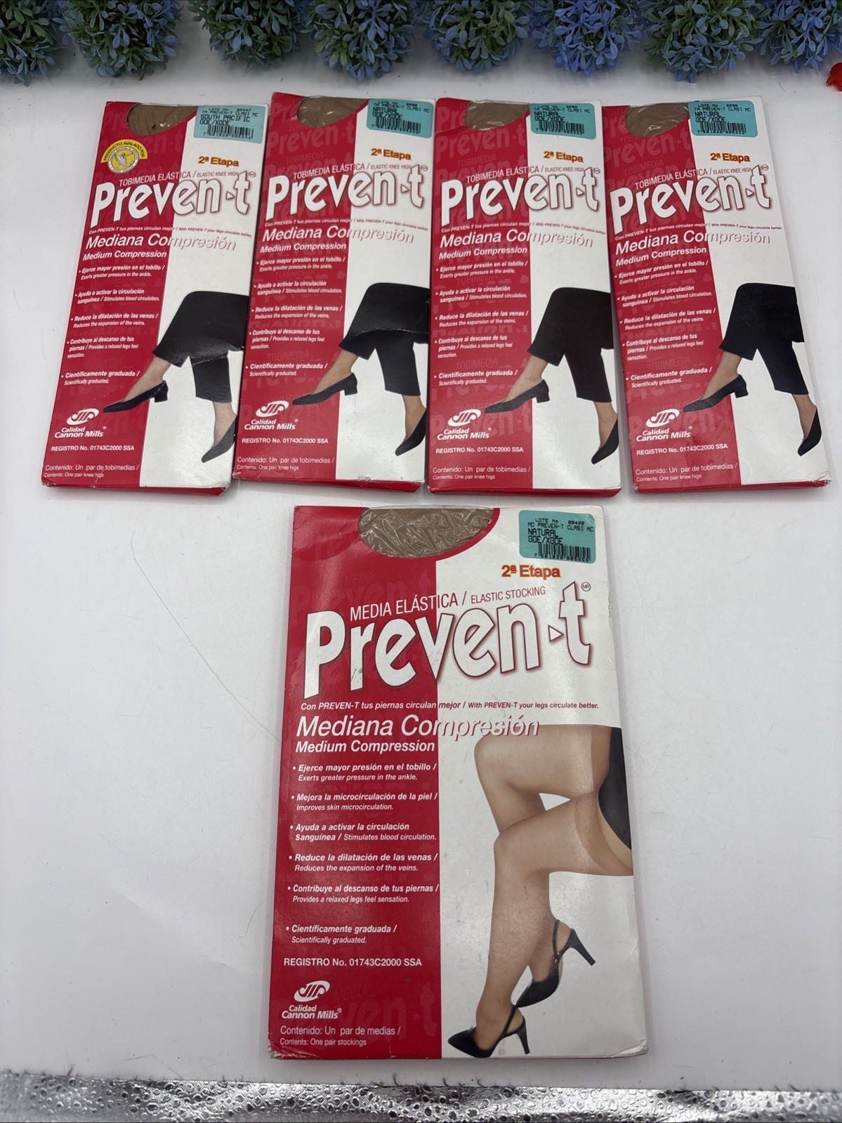 5 Lot Preven-t Elastic 4 Knee High And 1 Stocking Medium Compression Natural