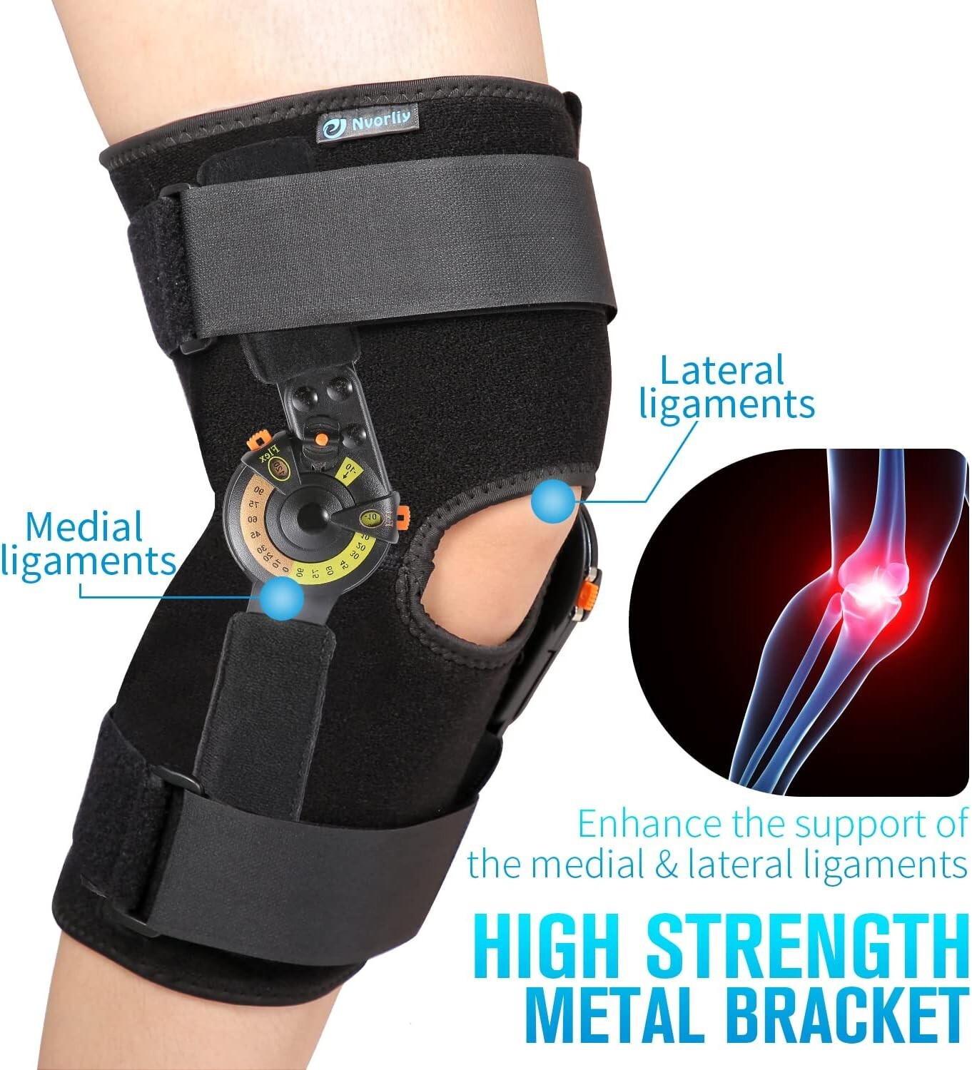 Nvorliy Hinged ROM Knee Brace Adjustable Knee Immobilizer Regular Size