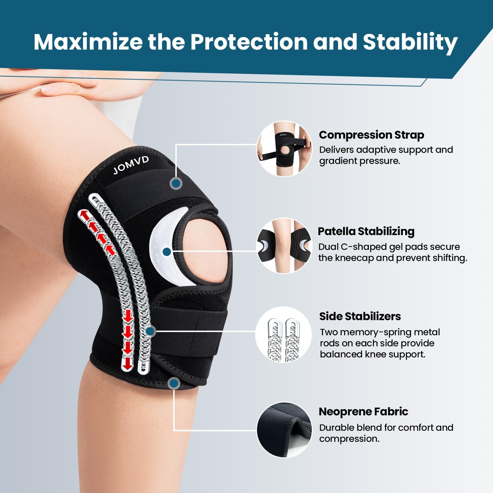 Jomvd Knee Brace For Knee Pain Relief Adjustable Knee Support Side Stabilizers