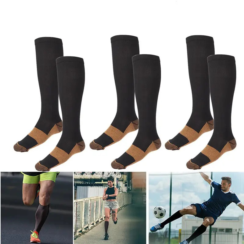 3 Pairs Copper Compression Socks Fit Knee High 20-30mmHg Energy Support Recover