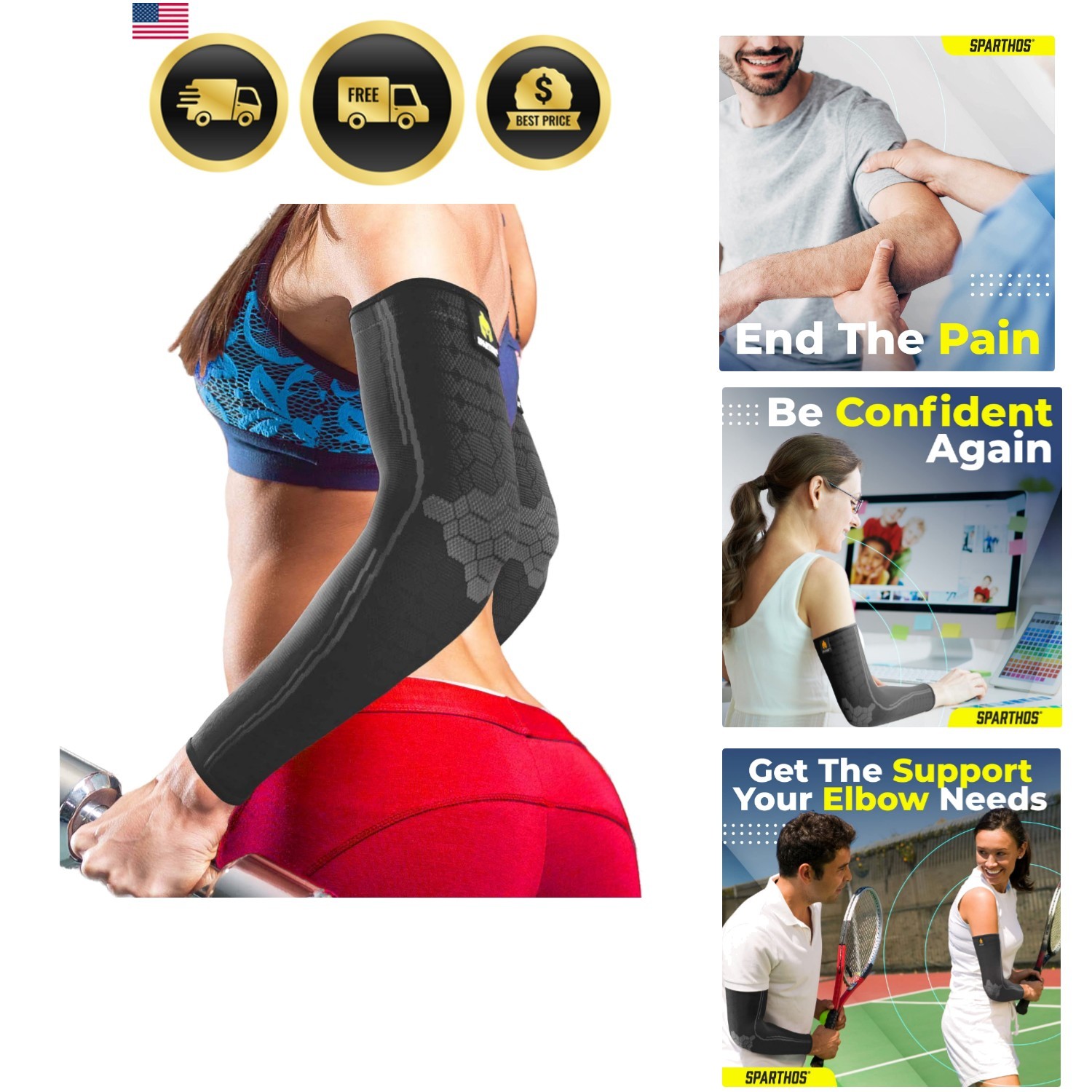 Arm Compression Sleeve Elbow Brace Support for Recovery Sports Running Tennis