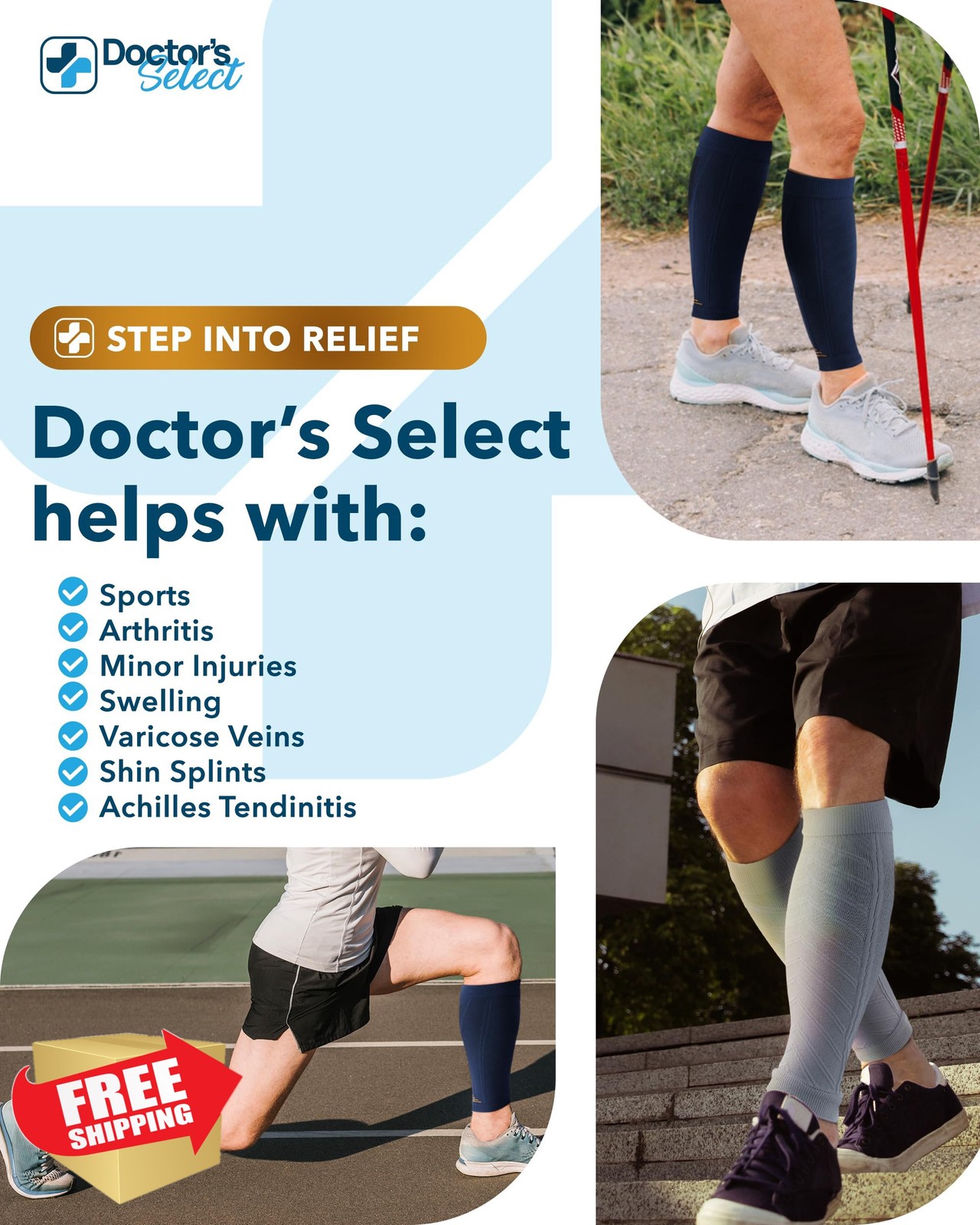 Doctor’s Select Copper Calf Compression Sleeve Gray/Navy 2 Pairs 4X-Large