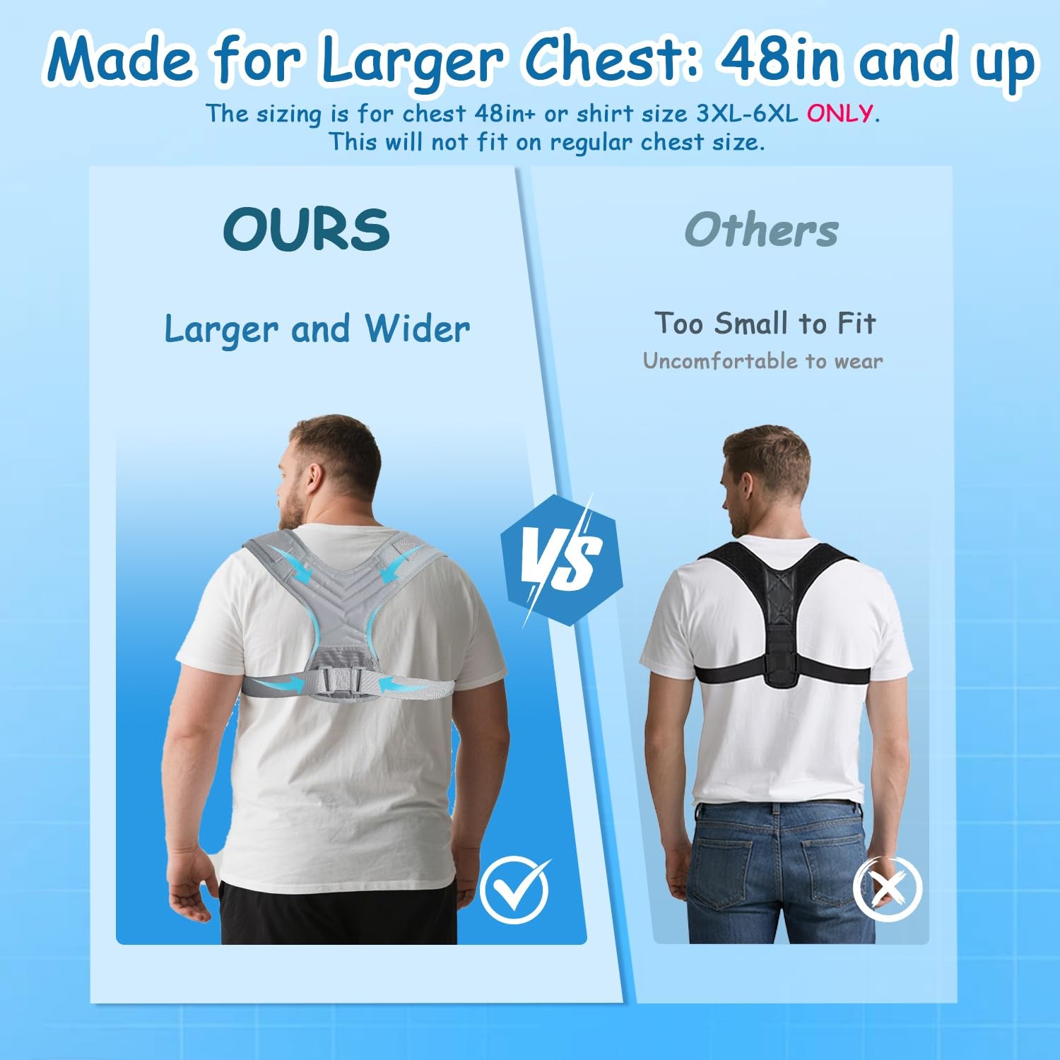 Plus Size Back Brace, XXXL to 6XL Brace Posture XXX-Large, Gray