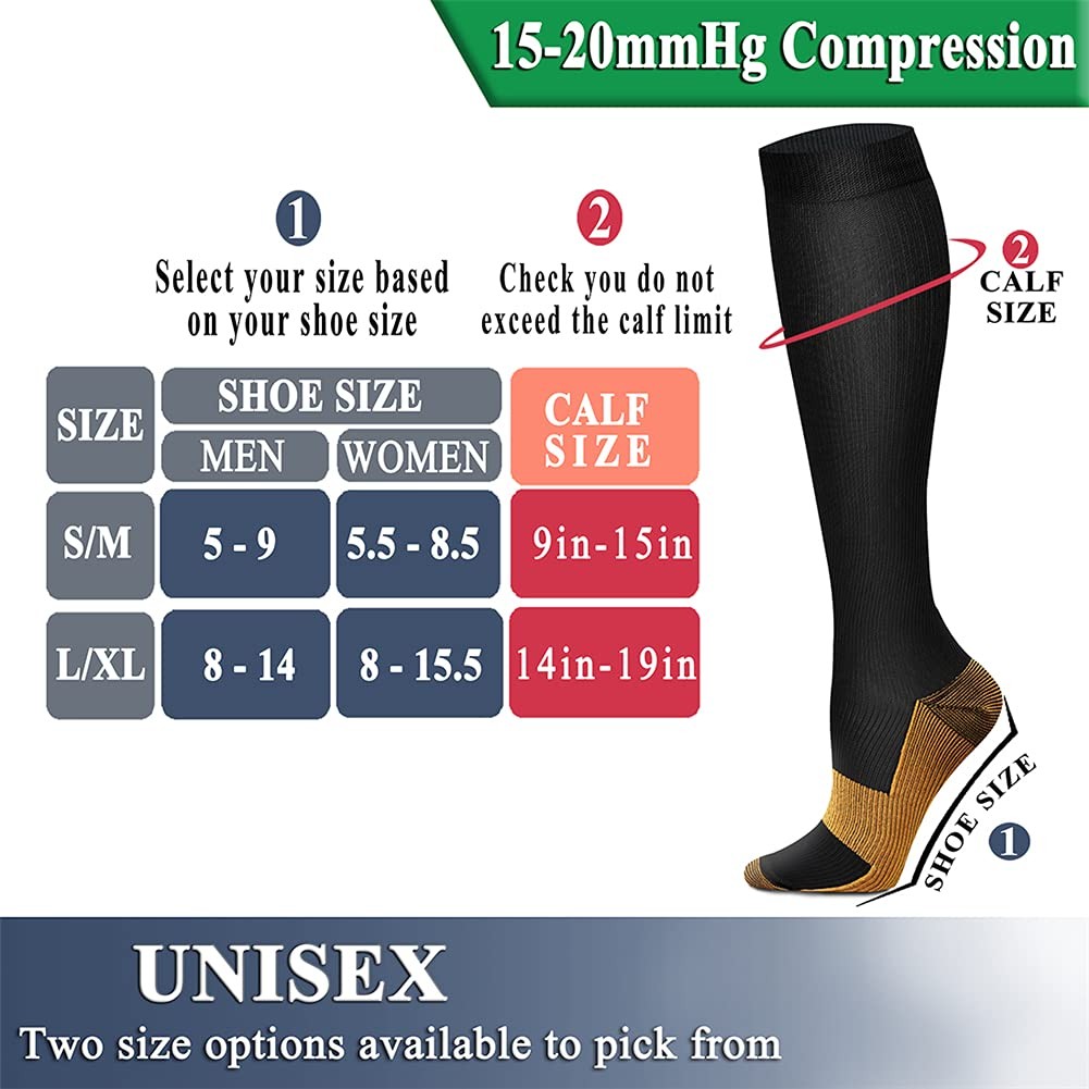 Copper Compression Socks Women Men Circulation 8 Pairs 1520 mmHg Athletic
