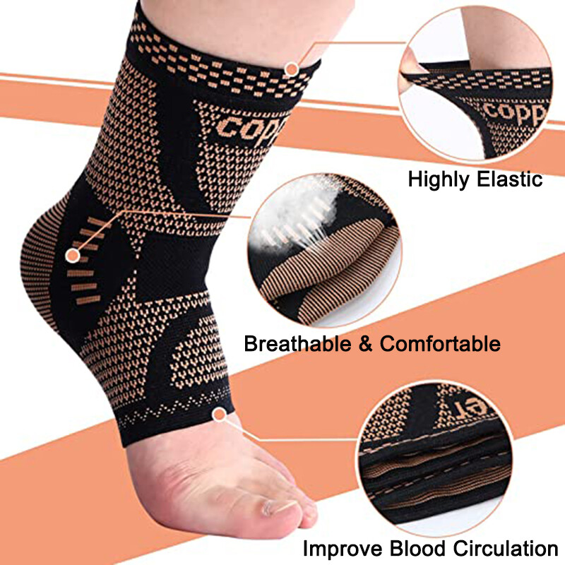 Copper Ankle Brace Support Compression Sleeve Plantar Fasciitis Pain Relief Sock
