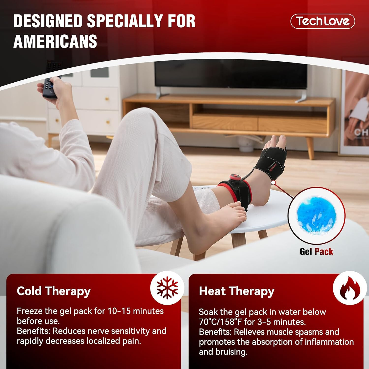 Tech Love Unisex Adult Plantar Fasciitis Night Splint – Adjust Knob – One Size
