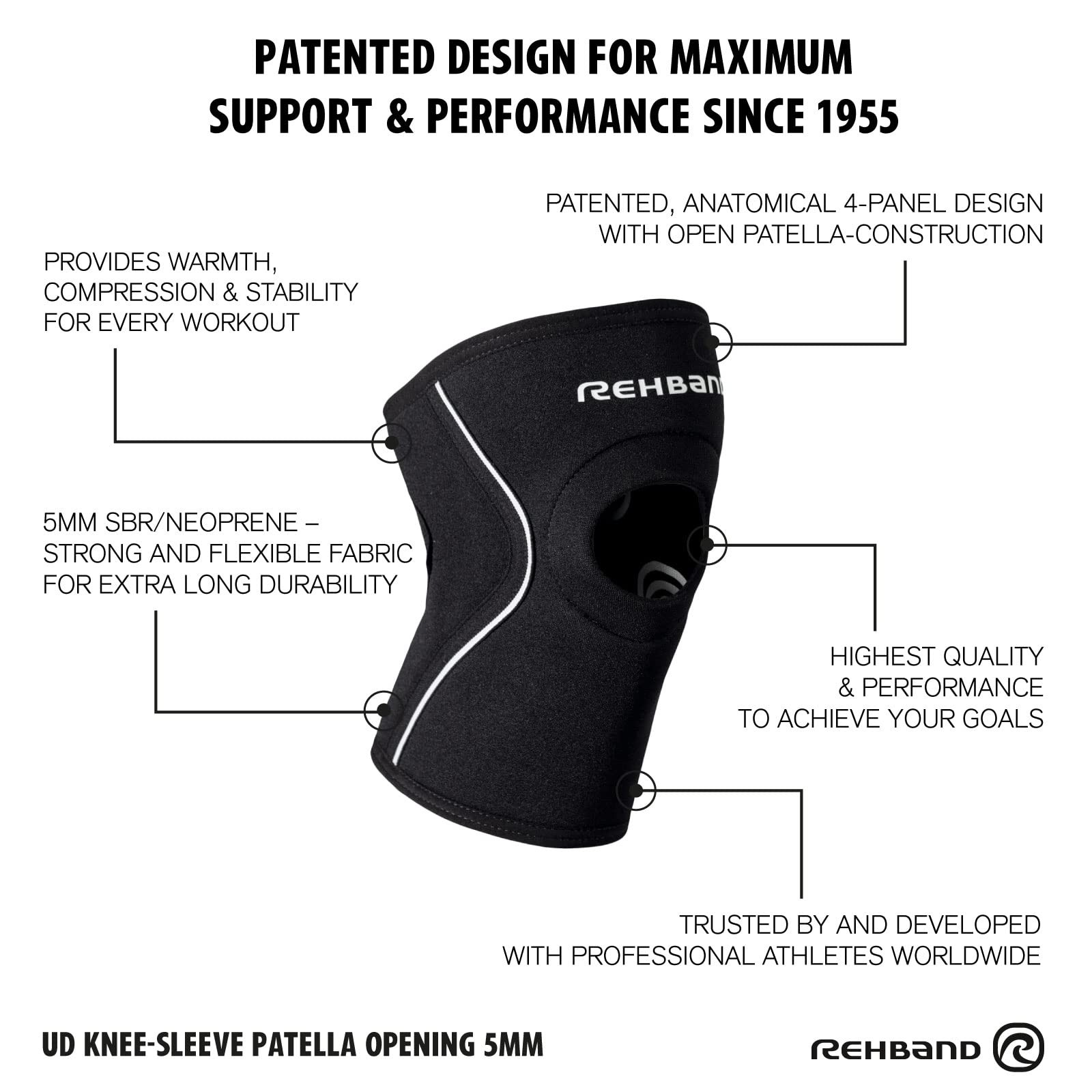 Open Patella Knee Brace 5mm Neoprene Supportive Sleeve Black Medium 1 PCS