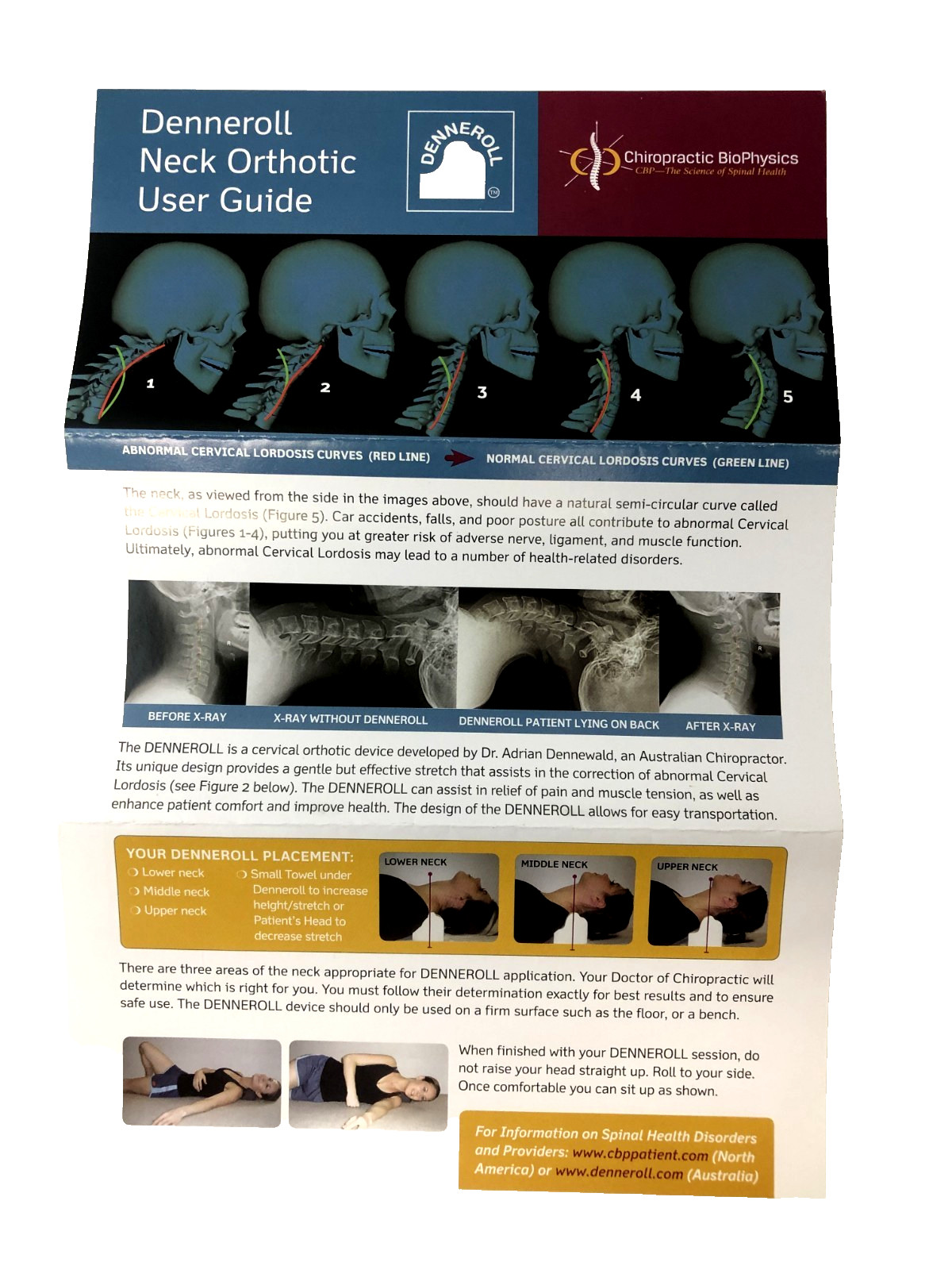 Denneroll Cervical Neck Orthosis Size M White Neck Support w/ Box User Guide