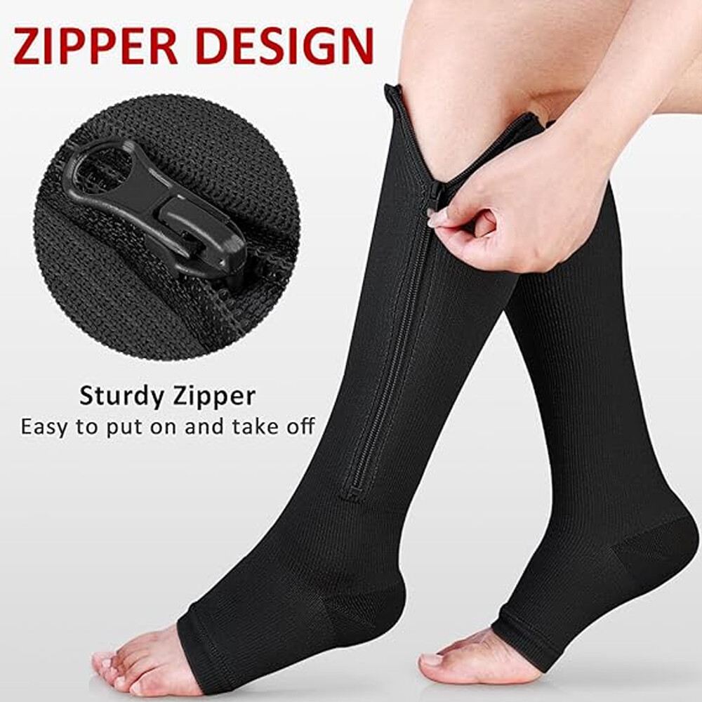1-3 Pairs 20-30 mmHg Zipper Compression Grade 2 Color Open Toe Socks Inside Leg