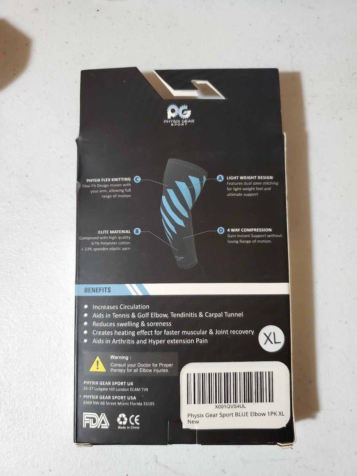 Physix Gear Sport Elbow Compression Sleeve Size XL Elbow Support Blue Unisex